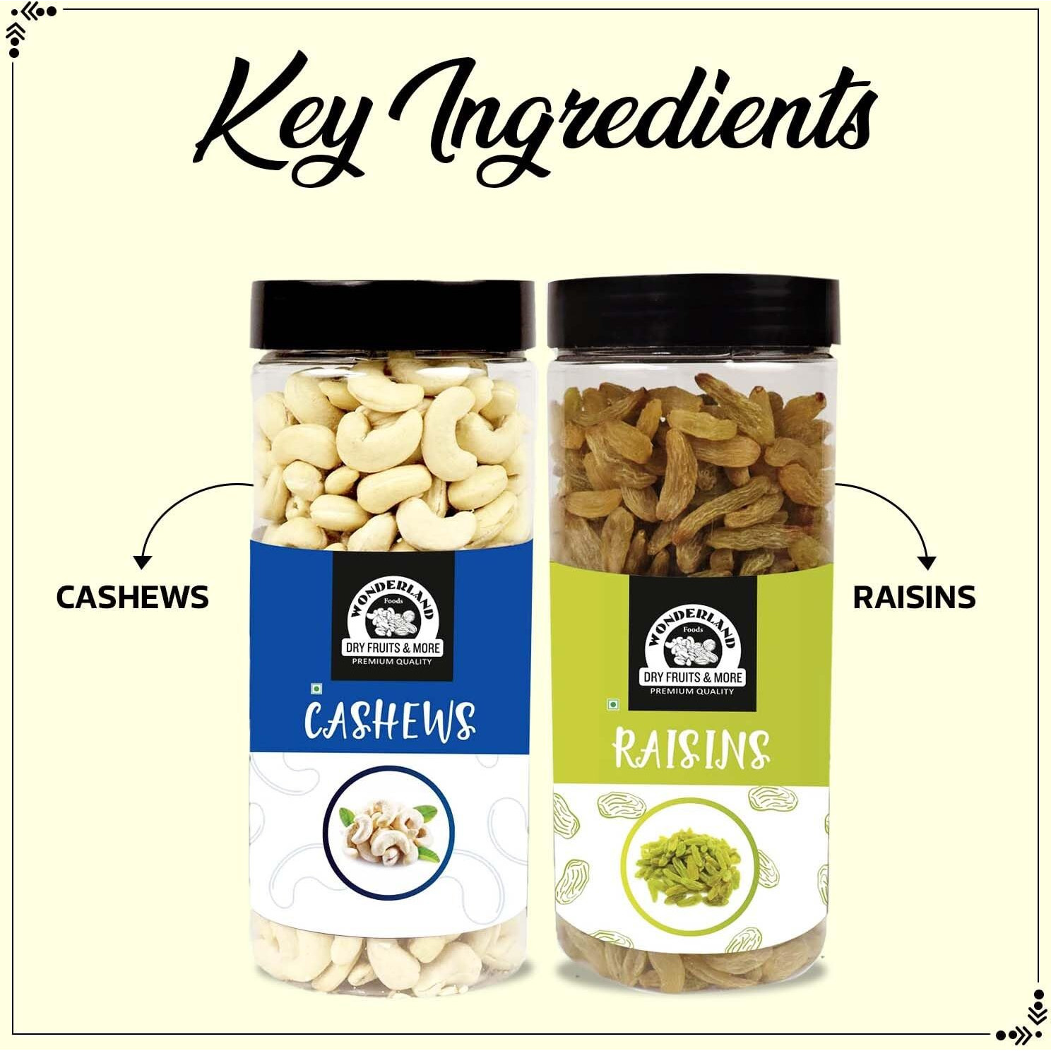 WONDERLAND FOODS (DEVICE) Premium Dry Fruits Combo Pack Of (500G Cashew + 500G Raisin, 1Kg In Jar)