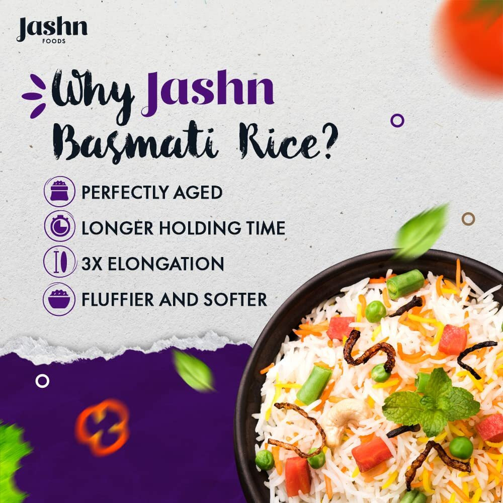 JASHN FOODS Mini Mogra Basmati Rice-Naturally Aged, Rich Aroma-Unpolished Grain, Sweet In Taste Perfect For Daily Cooking Gluten Free Ideal With Meat, Curries, Dals & More-10 Kg