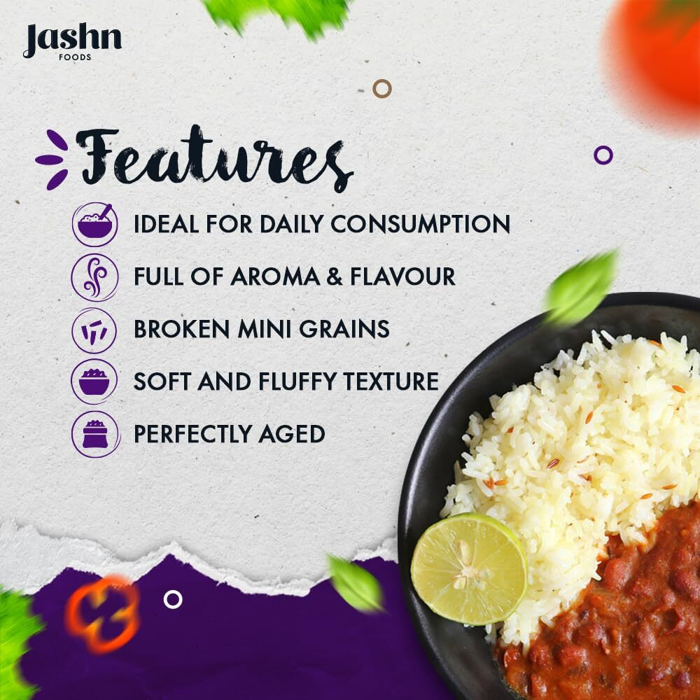 JASHN FOODS Mini Mogra Basmati Rice-Naturally Aged, Rich Aroma-Unpolished Grain, Sweet In Taste Perfect For Daily Cooking Gluten Free Ideal With Meat, Curries, Dals & More-10 Kg