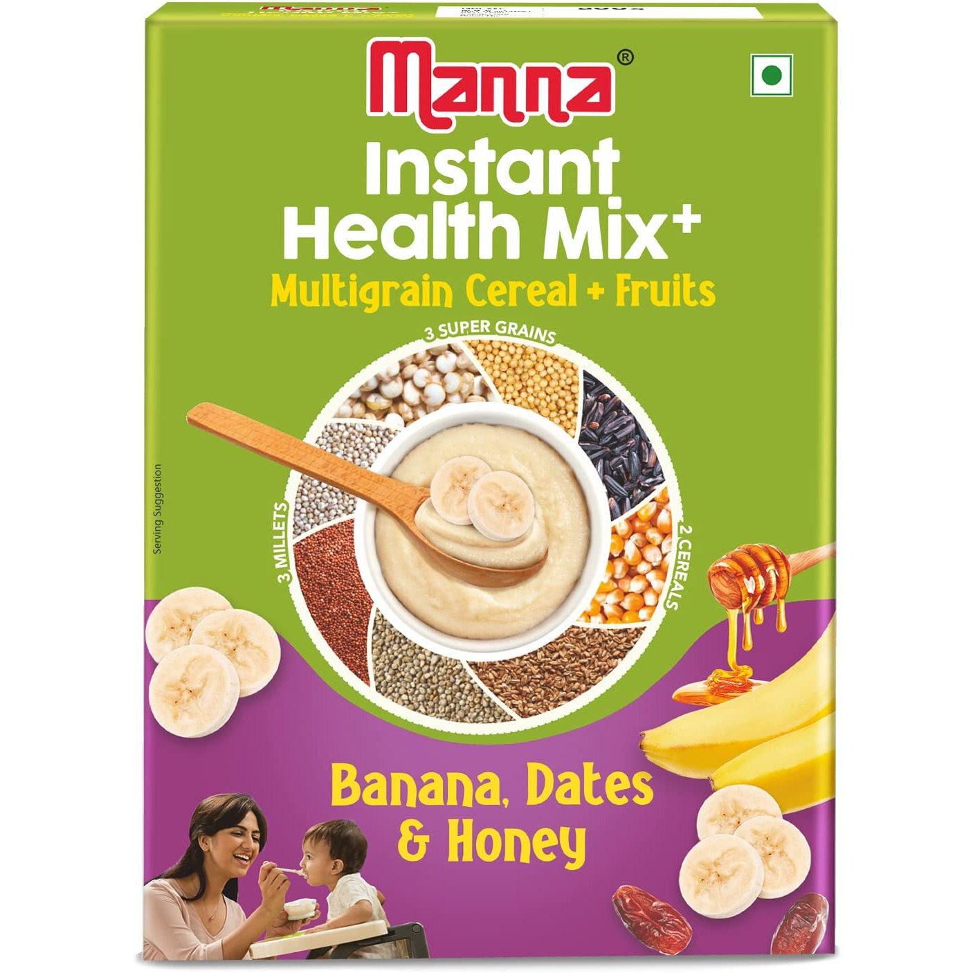 Manna Health Mix Instant Cereal, Banana, Dates, Honey with Milk. No Added Sugar, No Artificial Color, Flavors 200g (Pack of 1)