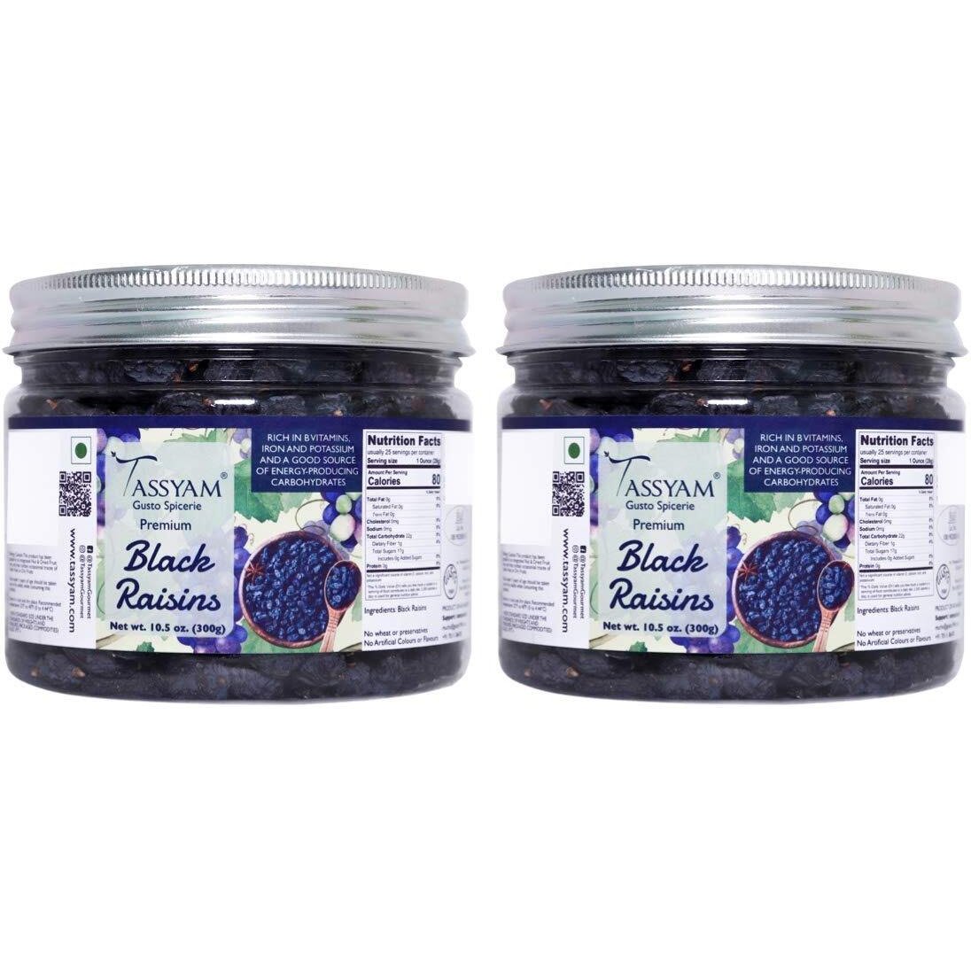 Tassyam Premium Hand Picked Black Raisins 600g (2x 300g) Jar | Healthy Natural Dry Fruits Luxury Pack of Kali Draksh Kishmish