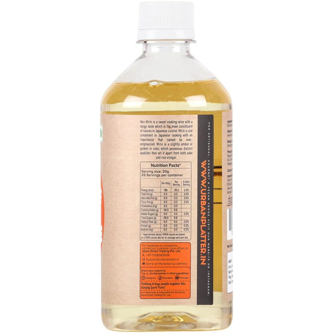Urban Platter Japanese Hon Mirin Cooking Seasoning, 500 ML [Traditionally Brewed, Sweet Rice Hon Mirin, Perfect for Soups & Stews]