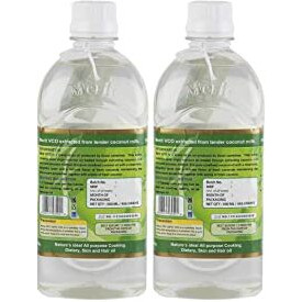 Merit Vco Extra Virgin Coconut Oil - Pack of 2 (500 Ml Each) | 100% Pure, Edible Grade | For Cooking, Skin & Hair Health, Oil Pulling