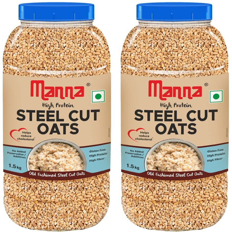 Manna 100% Steel Cut Oats 3kg | Gluten Free | Diabetic Friendly | High Protein & Fibre 3kg (Pack of 2)