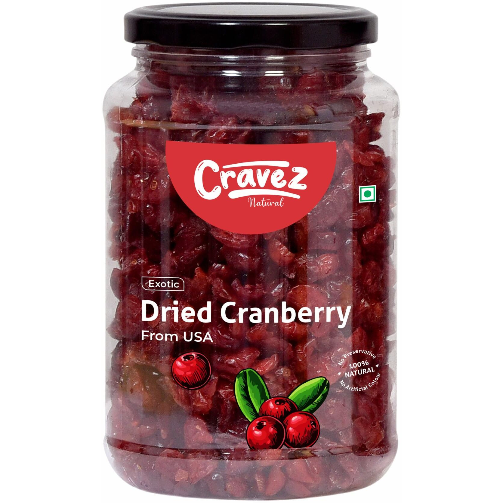 cravez Premium Cranberry - 250 Gram | High Antioxidants, Dietary Fiber & No Gluten, Antioxidant Rich | Immunity Booster & Healthy Snack | Sweet Berries, Previously Frozen