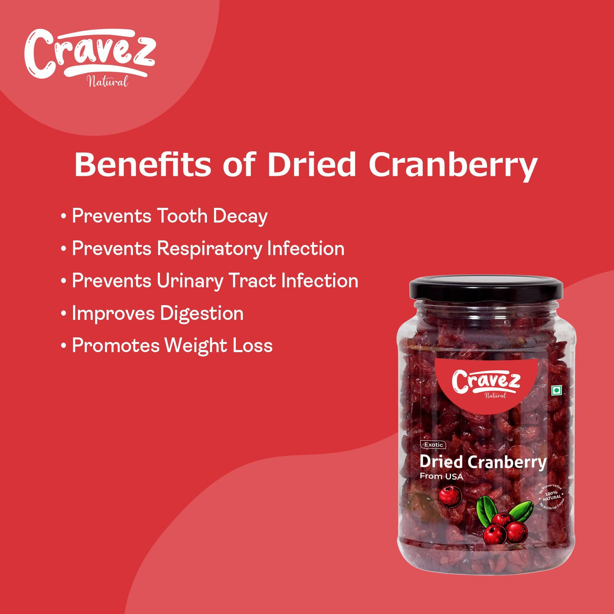 cravez Premium Cranberry - 250 Gram | High Antioxidants, Dietary Fiber & No Gluten, Antioxidant Rich | Immunity Booster & Healthy Snack | Sweet Berries, Previously Frozen