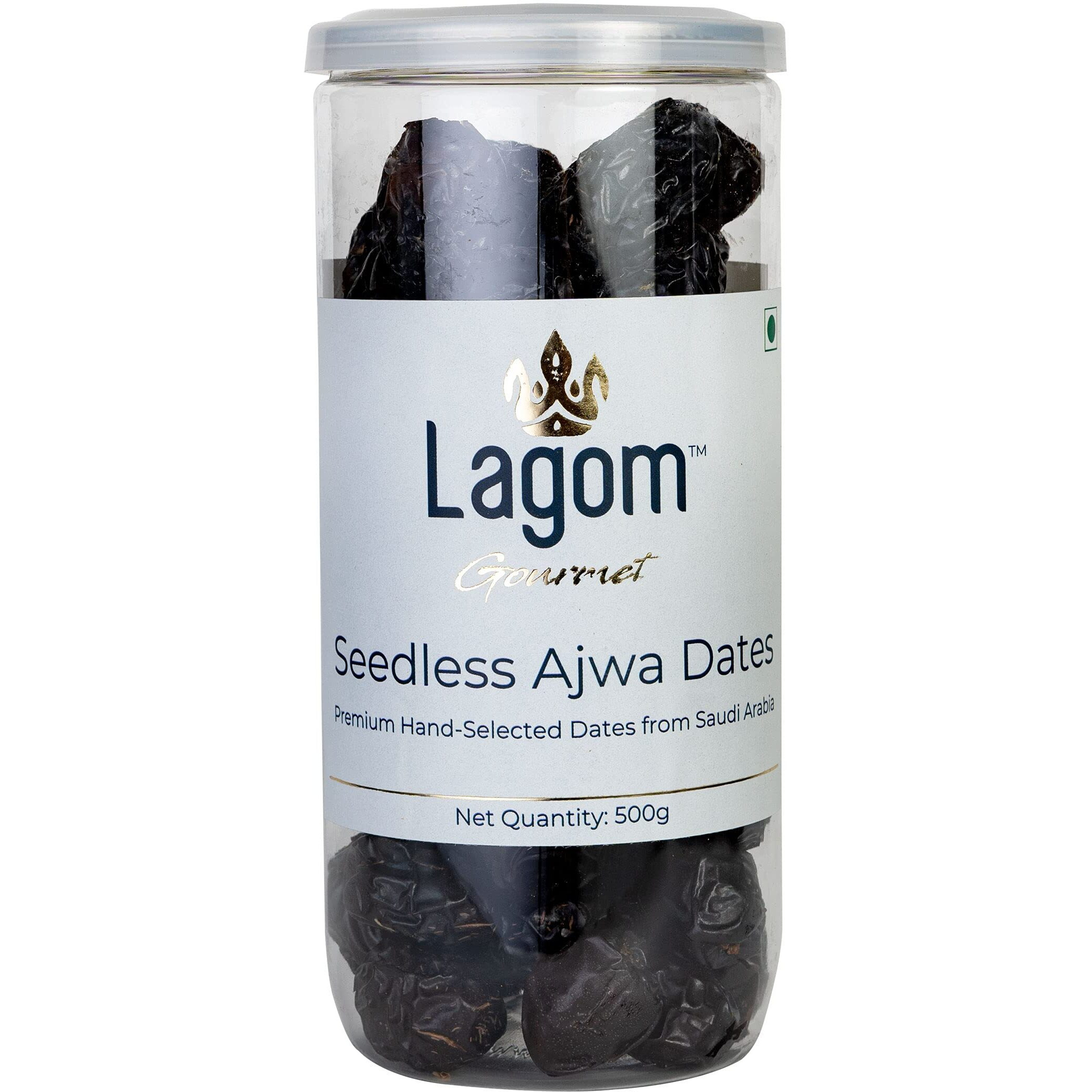 Lagom Gourmet Seedless Ajwa Dates 500G Saudi Arabia Dates All Natural No Preservatives No Added Sugar Gluten Free Vegan Plant Based Non Gmo Dates Dry Fruits Khajur Khajoor Khejur