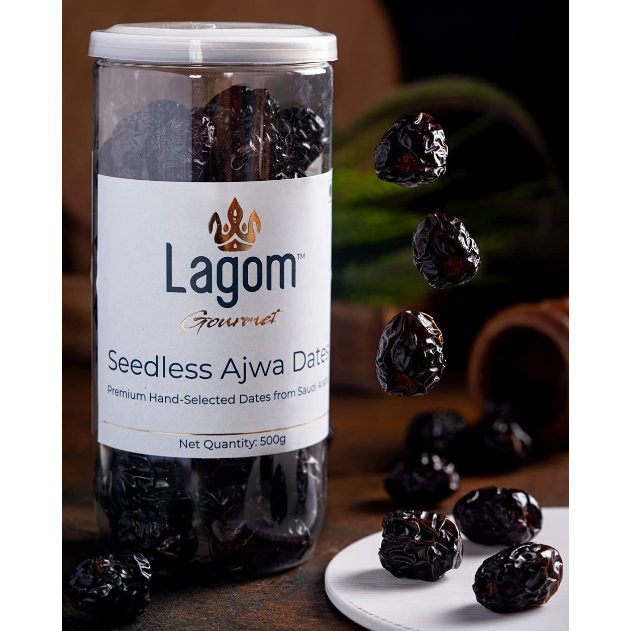 Lagom Gourmet Seedless Ajwa Dates 500G Saudi Arabia Dates All Natural No Preservatives No Added Sugar Gluten Free Vegan Plant Based Non Gmo Dates Dry Fruits Khajur Khajoor Khejur