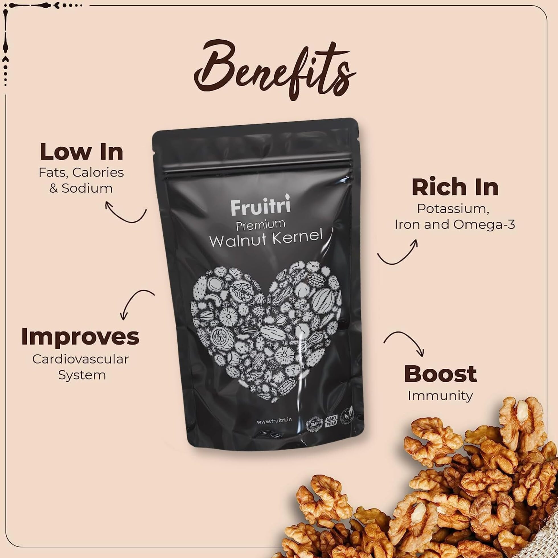 Fruitri Premium Shelled Kashmiri Walnut, Akhrot Giri, Walnut Kernel(200g)