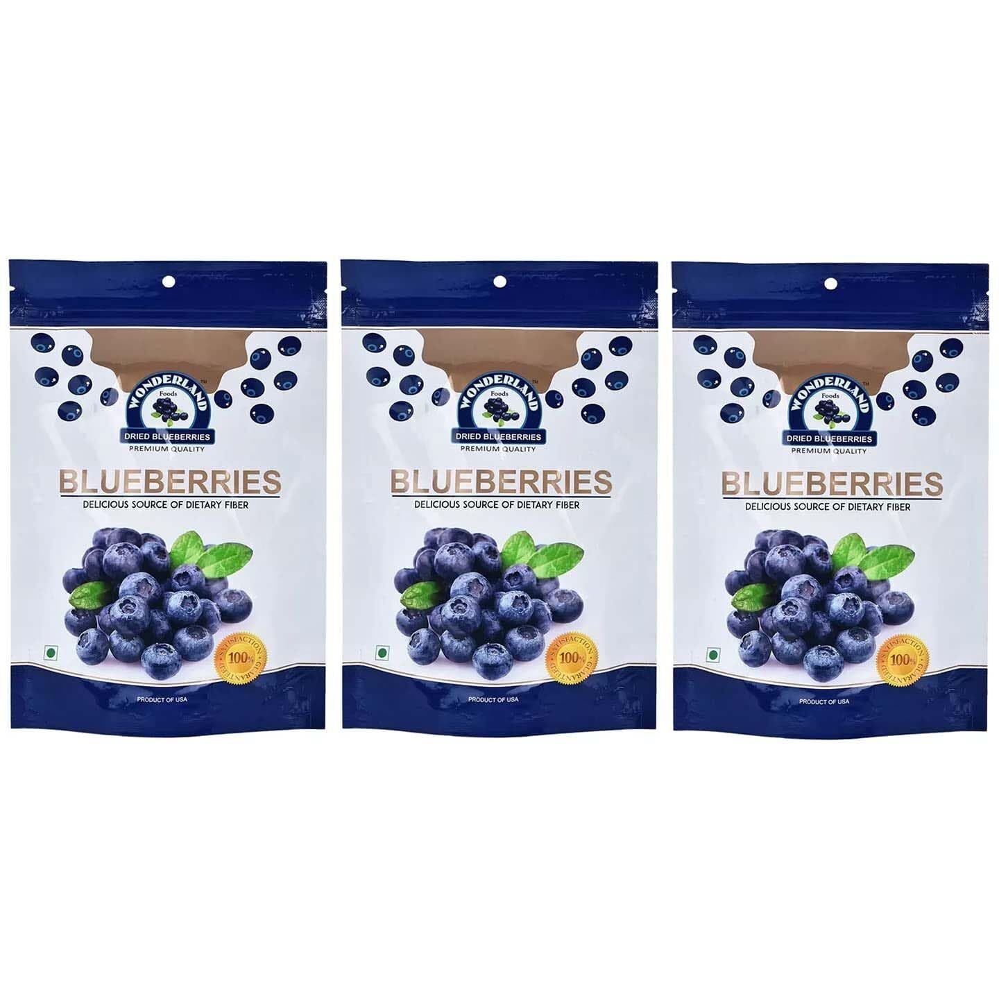 WONDERLAND FOODS (DEVICE) Californian Whole & Dried Blueberry 450G (150G X 3 Pouch) (Pack Of 3) | Vegan, Non-Gmo & No Preservatives | Healthy & Tasty Ideal For Snacking