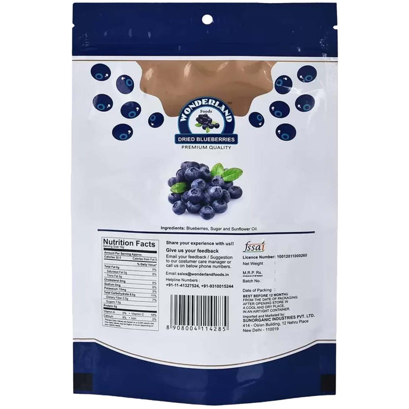 WONDERLAND FOODS (DEVICE) Californian Whole & Dried Blueberry 450G (150G X 3 Pouch) (Pack Of 3) | Vegan, Non-Gmo & No Preservatives | Healthy & Tasty Ideal For Snacking