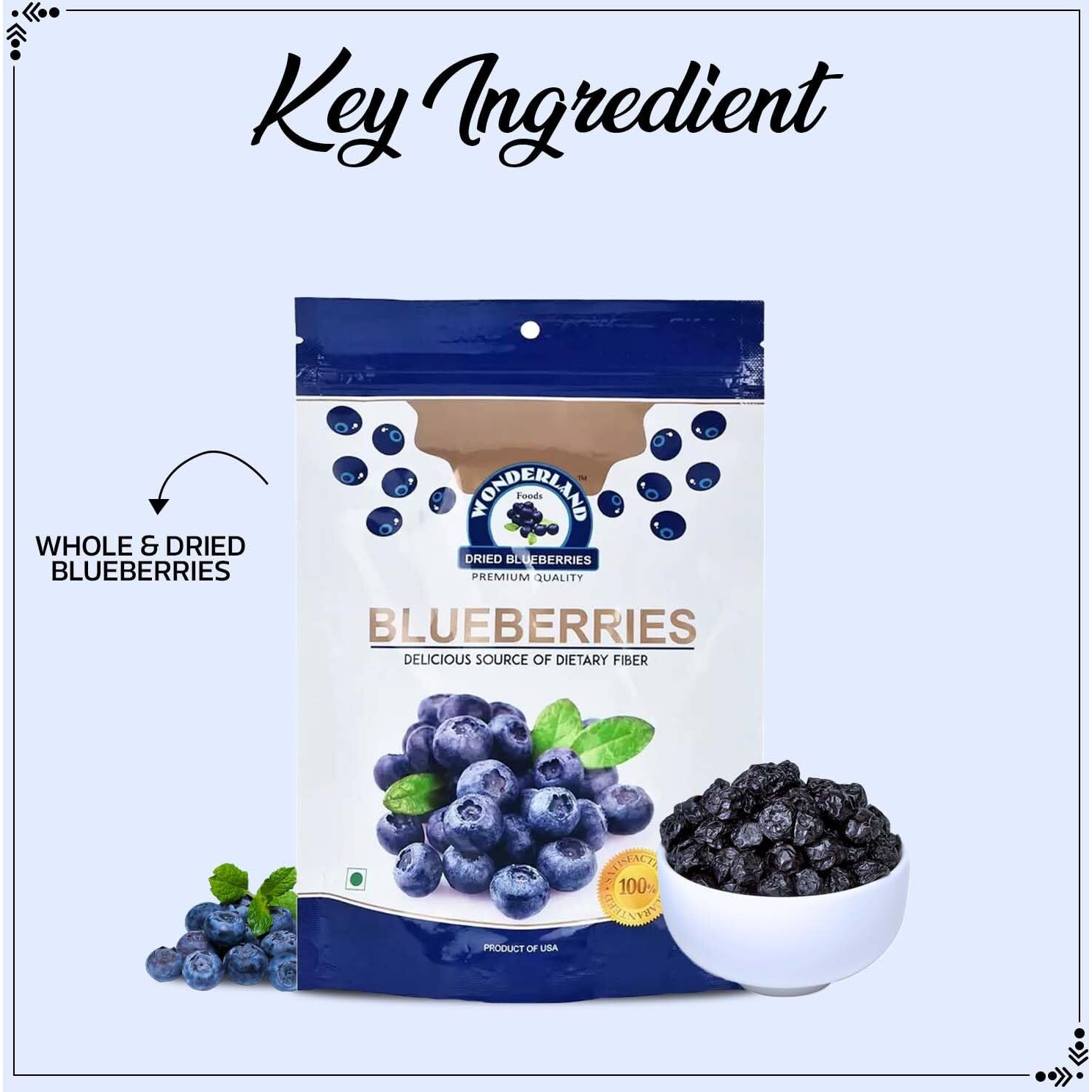 WONDERLAND FOODS (DEVICE) Californian Whole & Dried Blueberry 450G (150G X 3 Pouch) (Pack Of 3) | Vegan, Non-Gmo & No Preservatives | Healthy & Tasty Ideal For Snacking