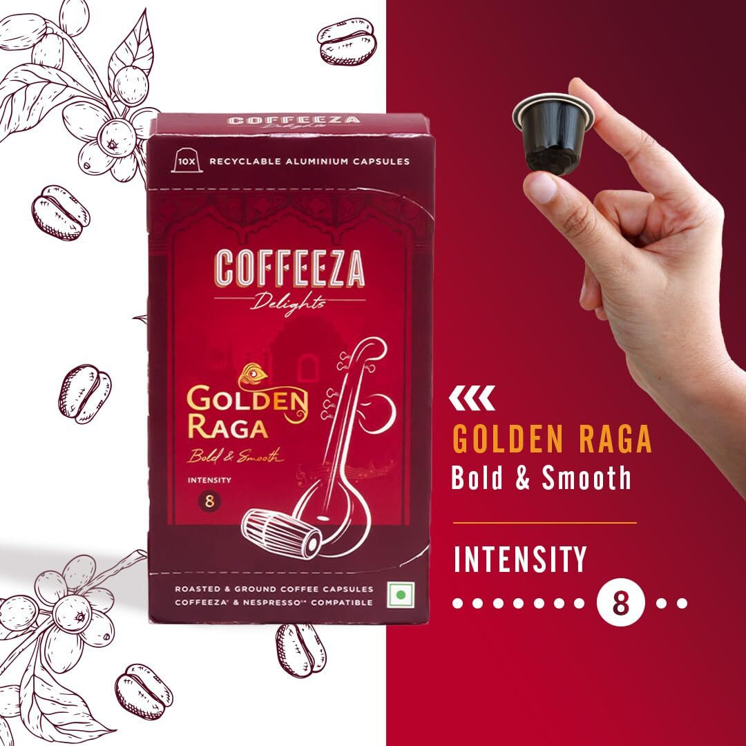 Coffeeza Delights Namaste Noir & Golden Raga Coffee Capsules (Budget-Friendly) Variety Pack of 2 | 20 Coffee Pods | @ just Rs.29.9 each