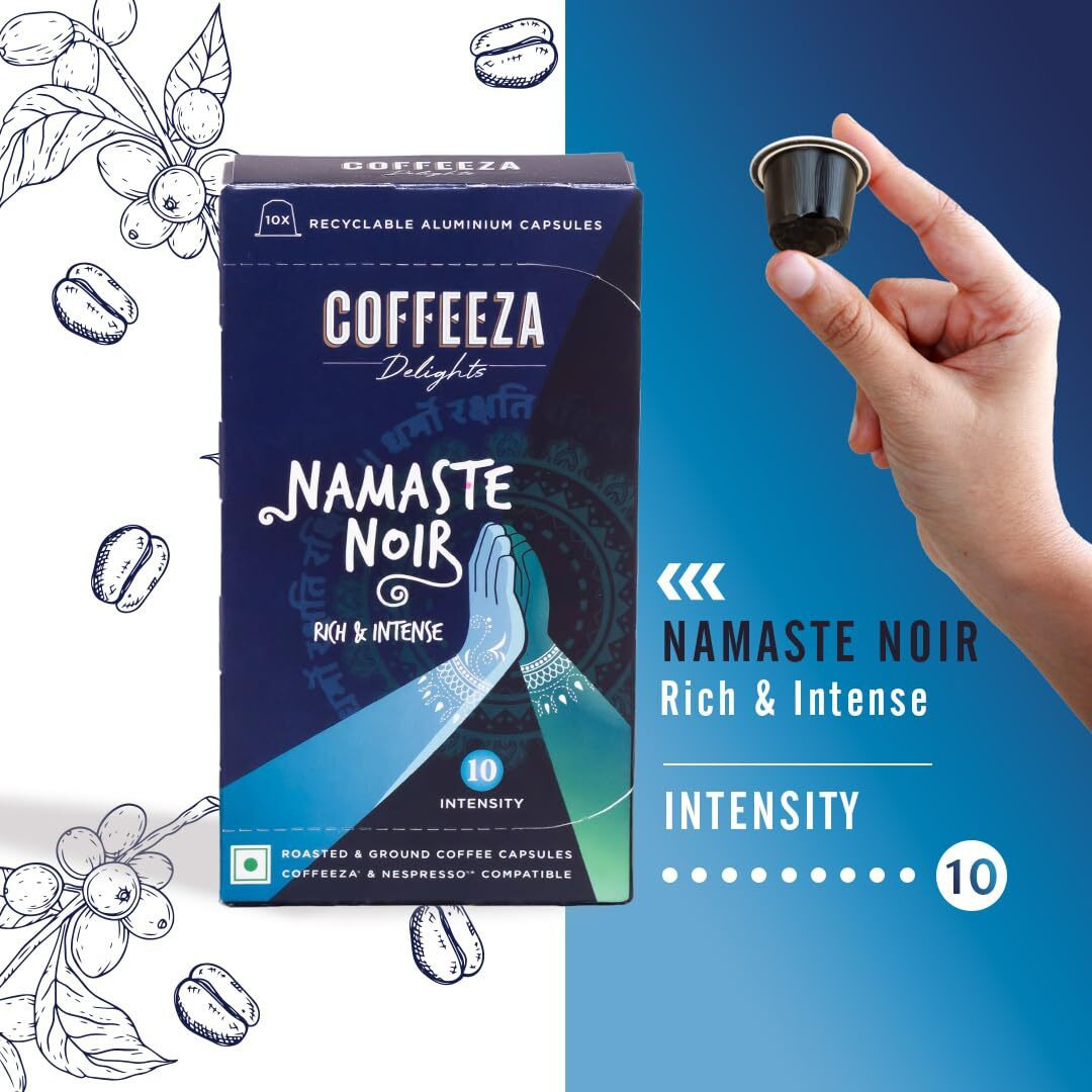 Coffeeza Delights Namaste Noir & Golden Raga Coffee Capsules (Budget-Friendly) Variety Pack of 2 | 20 Coffee Pods | @ just Rs.29.9 each