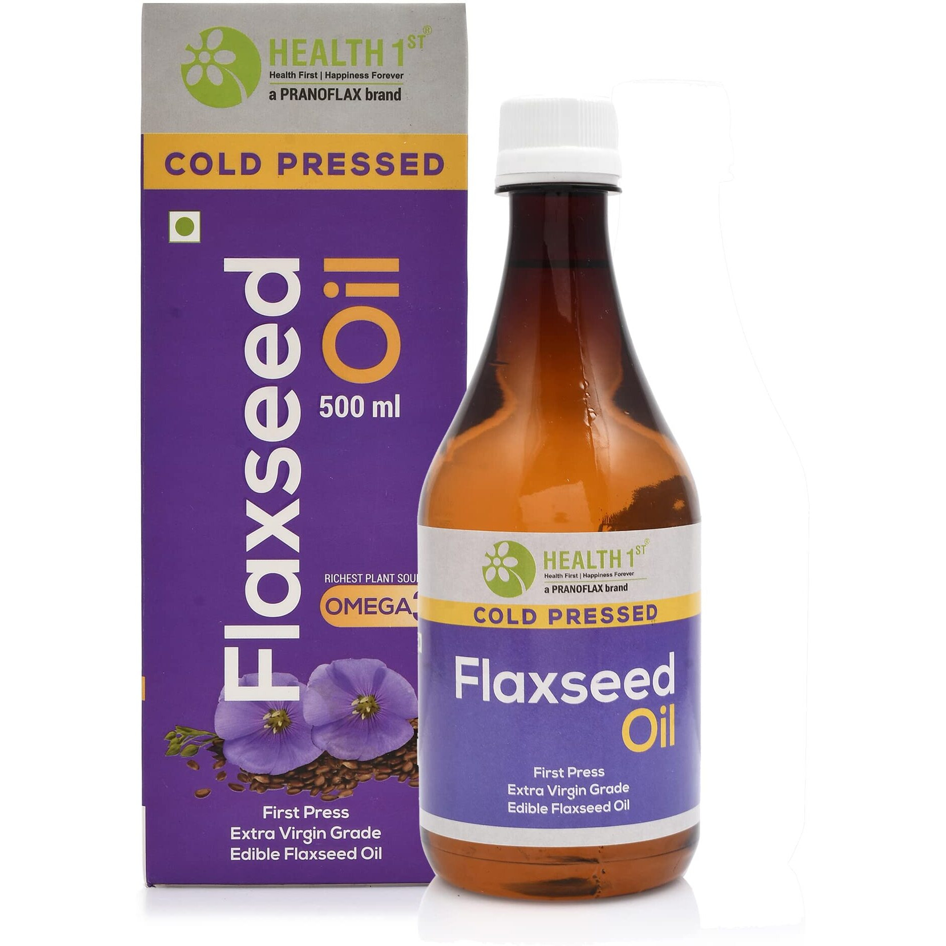 HEALTH 1st Cold Pressed Extra Virgin Flaxseed Oil (Alsi Oil), 500 ml, Good Source of Edible Omega 3,6,9