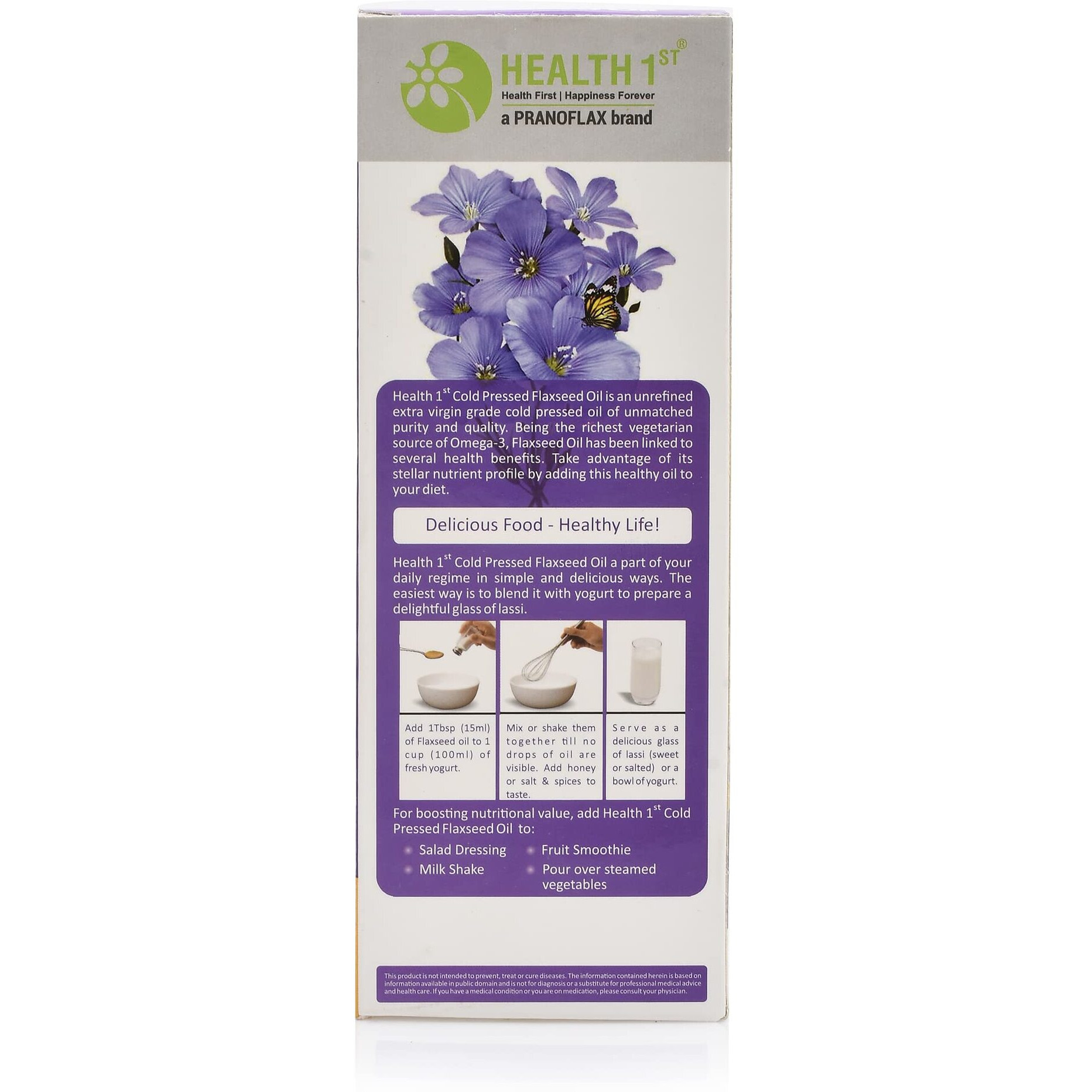 HEALTH 1st Cold Pressed Extra Virgin Flaxseed Oil (Alsi Oil), 500 ml, Good Source of Edible Omega 3,6,9