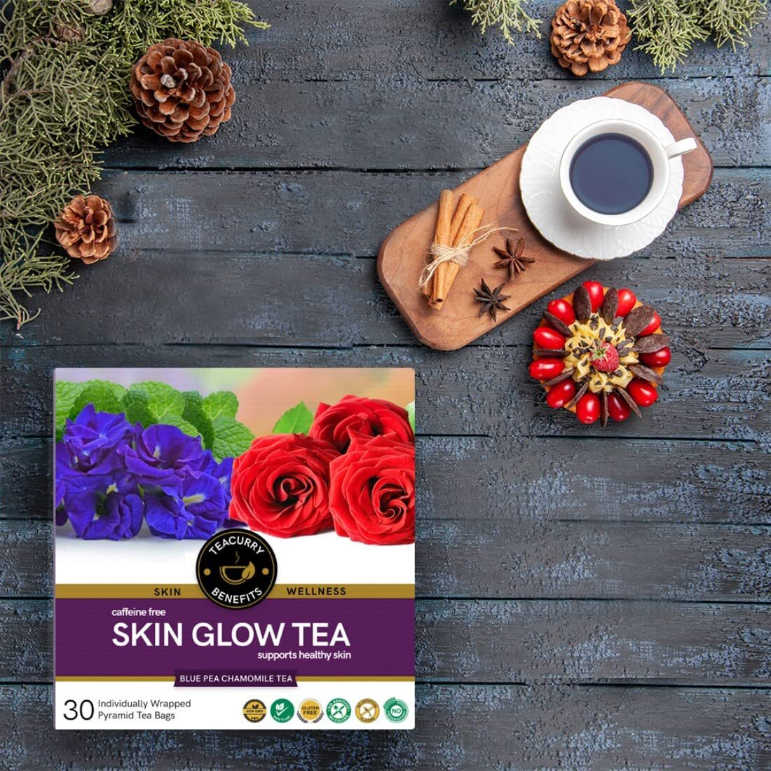 TEACURRY Skin Glow Tea (1 Month Pack | 30 Tea Bags) - Help In Skin Shine, Moisturized Skin, Acne, Anti-Aging, 100 grams
