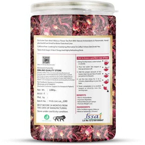 Online Quality Store Hibiscus Flower Tea, Butterfly Pea Tea, Chamomile Tea, Lemongrass Tea-100G Each Hibiscus, Chamomile, Lemon Grass Herbal Tea Mason Jar (4 X 100 G), 400 grams