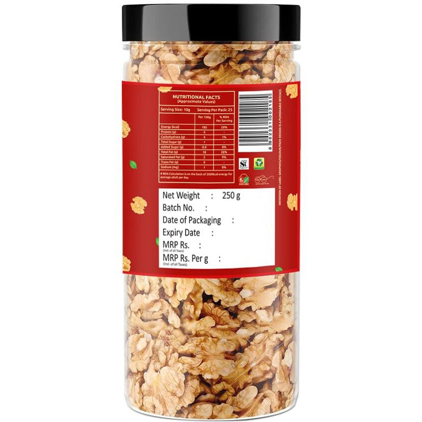 Raghbat Premium Walnut Kernel - 500g I Akhrot Giri| Dry fruit | Healthy snacks | Nuts | Ready to eat | Vegan | Pack Of 2-250g Each