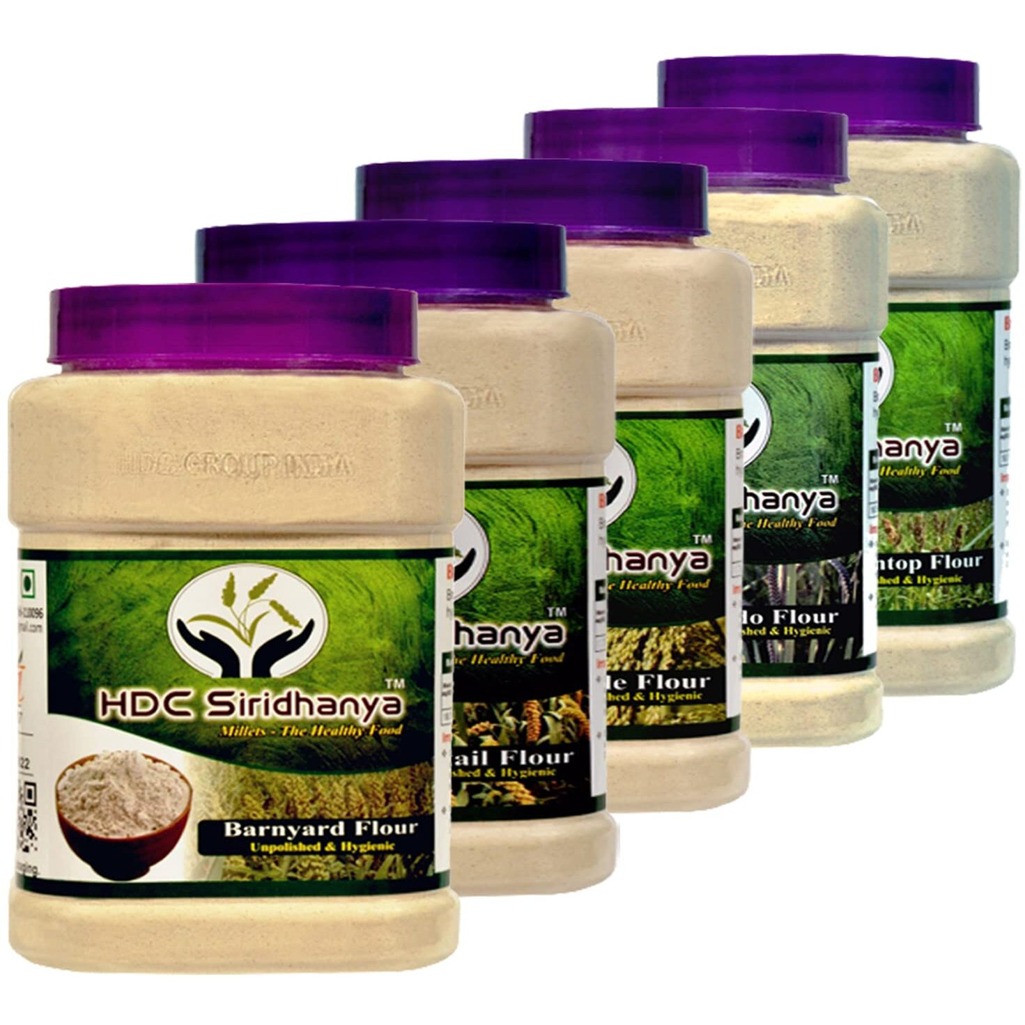 HDC Siridhanya unpolished and organic 5 positive bucchi method prepared millets Flour kodo little brown top foxtail and barnyard millets flour, each Jar Gwt. 1000gm