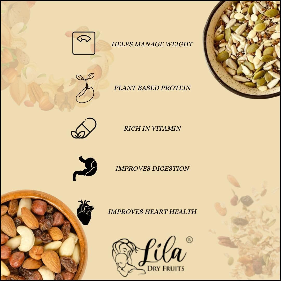 Lila Dry Fruits Superseeds and DryFruits Combo (100 Gms x 8) Jar pack | Chia Flax Pumpkin Sunflower Seed + Cashew Almond Pista Raisin | Daily Snacks for Healthy Diet | Rich in Protiens Minerals