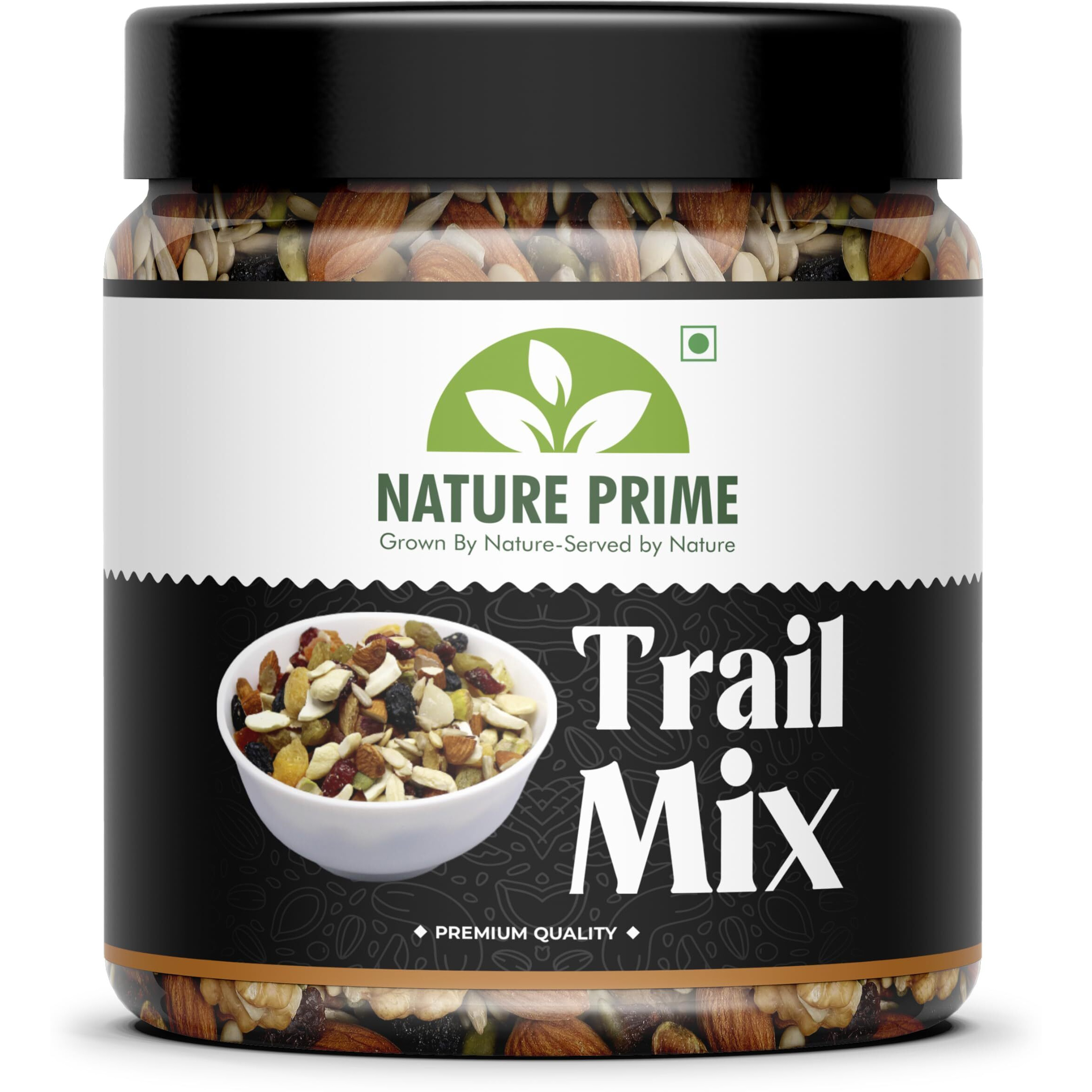 Nature Prime Healthy Trail Mix 1 kg - Almonds | Cashew | Raisins | Black Raisins | Pumpkin | Sunflower | Roasted Flax Seeds | Healthy Snack | Nuts and Dry Fruits (Jar Pack)