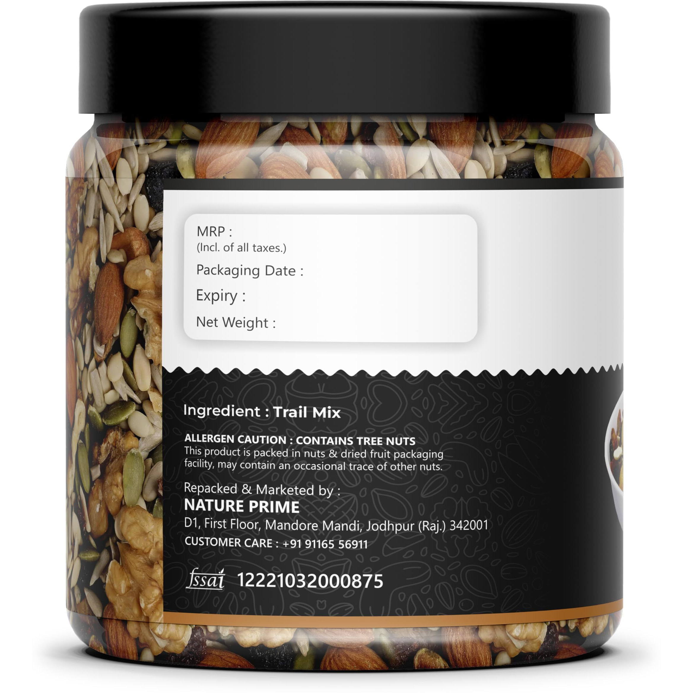 Nature Prime Healthy Trail Mix 1 kg - Almonds | Cashew | Raisins | Black Raisins | Pumpkin | Sunflower | Roasted Flax Seeds | Healthy Snack | Nuts and Dry Fruits (Jar Pack)