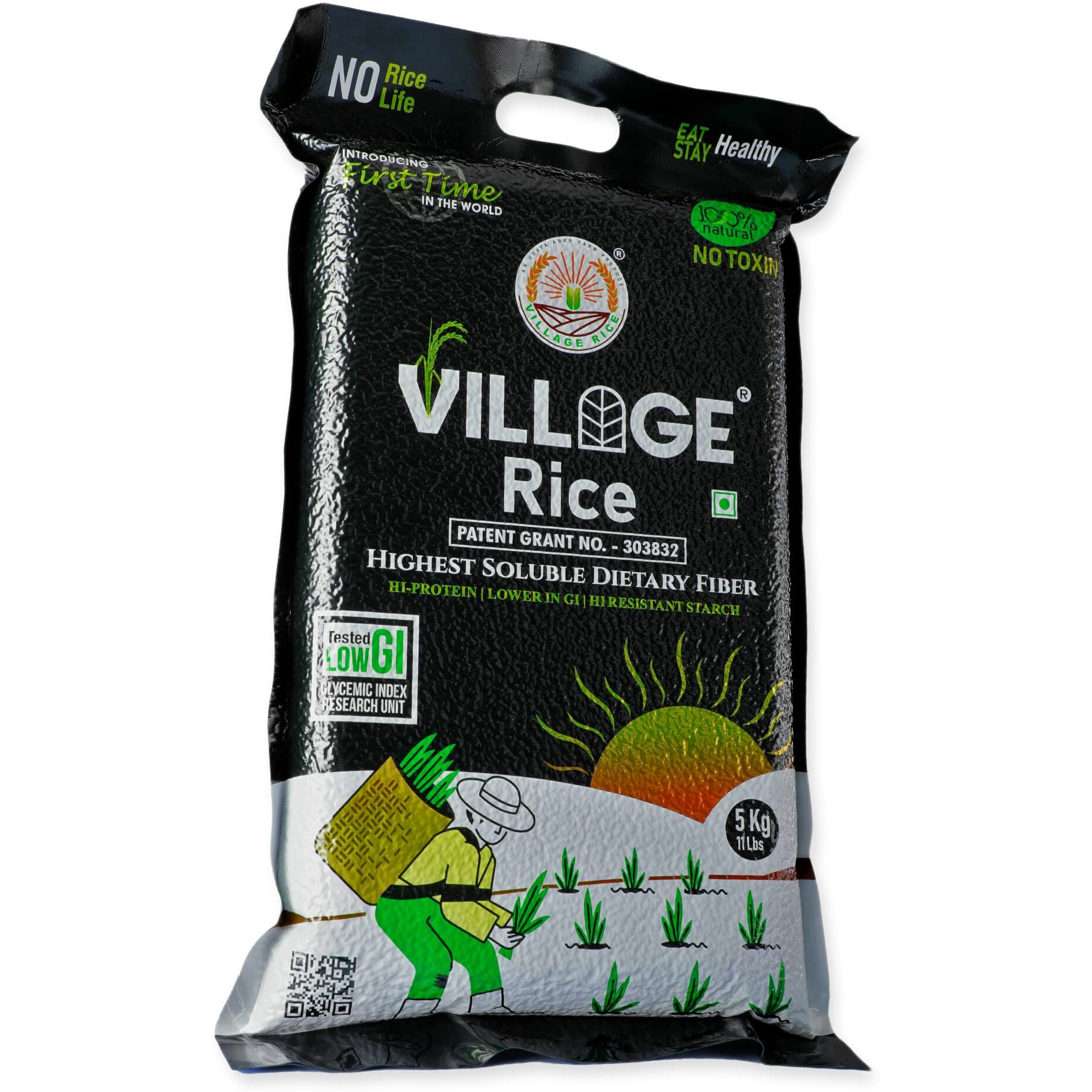 Village Rice Highest Soluble High Dietary Fiber Rice with High Protein, Low Glycemic Index (GI) - 5Kg, Pack of 1
