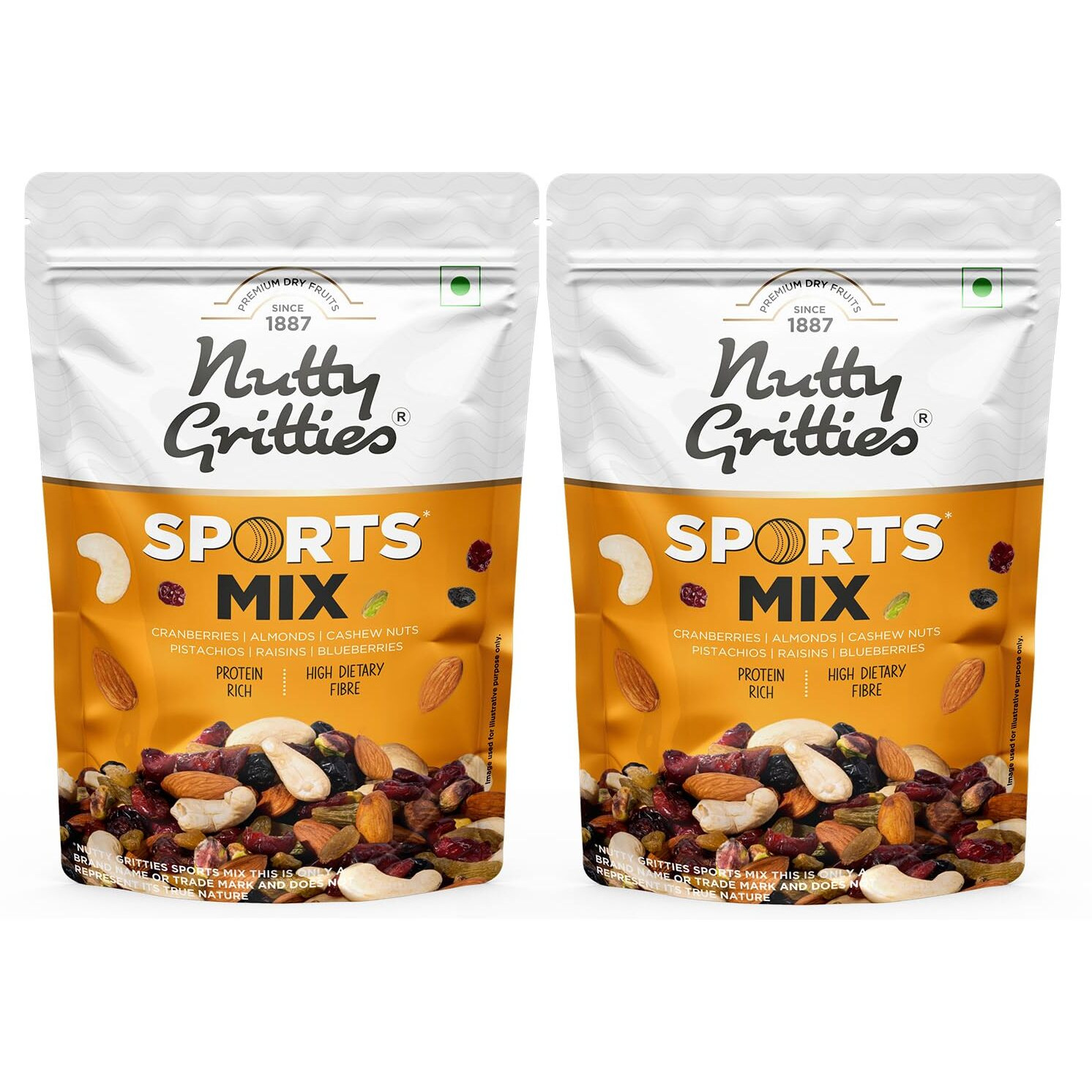 Nutty Gritties Sports Mix - Roasted Almonds, Cashews, Pistachios, Dried Blueberries, Cranberries and Raisins (Family Pack of 2-700g)