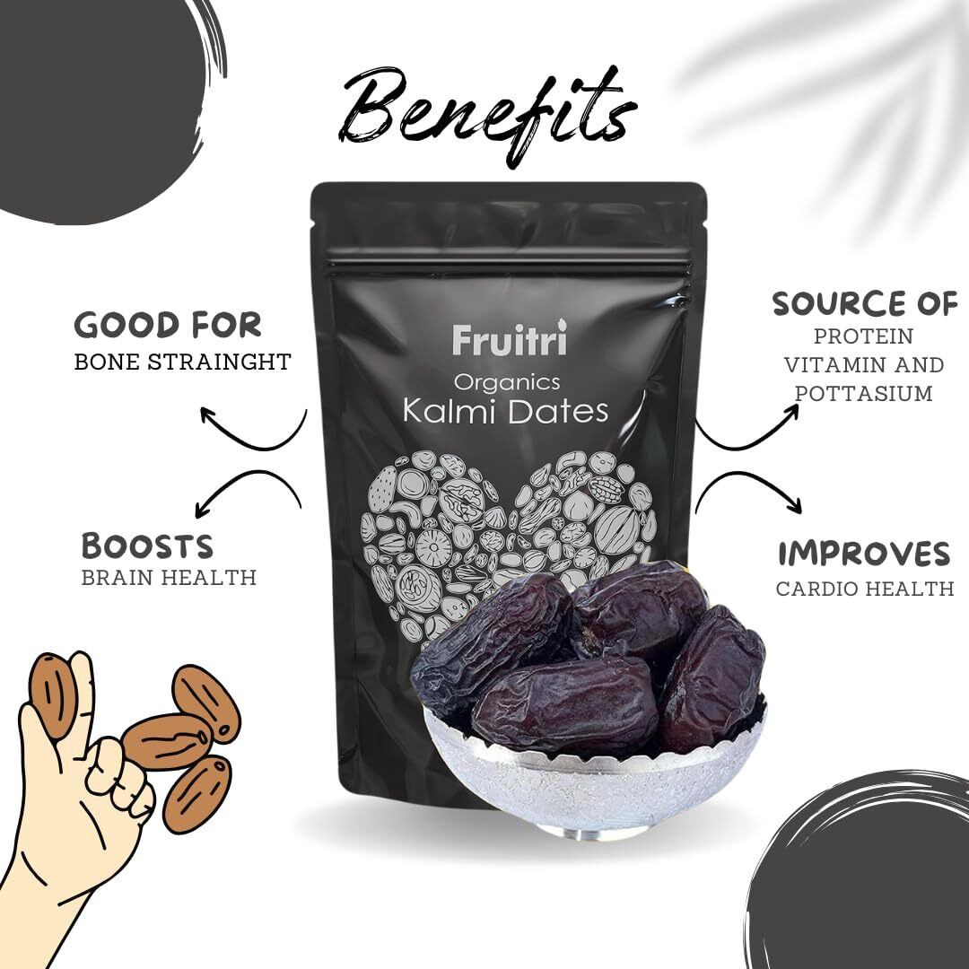 Fruitri Premium Queen Kalmi Dates 500Gram, Juicy & Delicious Khajoor, Arab Khajur, 100% Naturally Dried & Free From Any Preservative