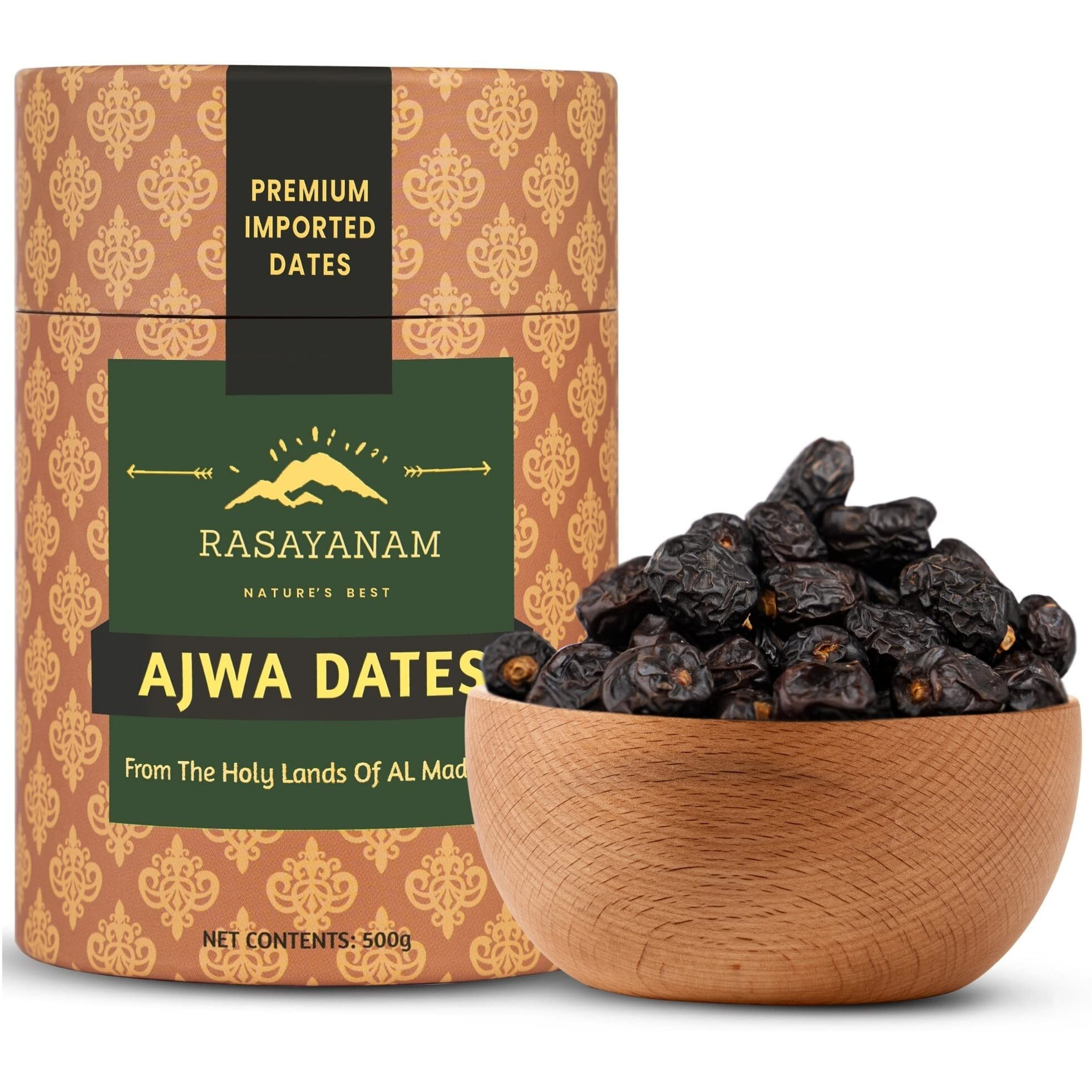 Rasayanam Madina Original Ajwa Dates khajoor (500 gms) | From the finest farms of Mecca | Fresh & Authentic dry fruits