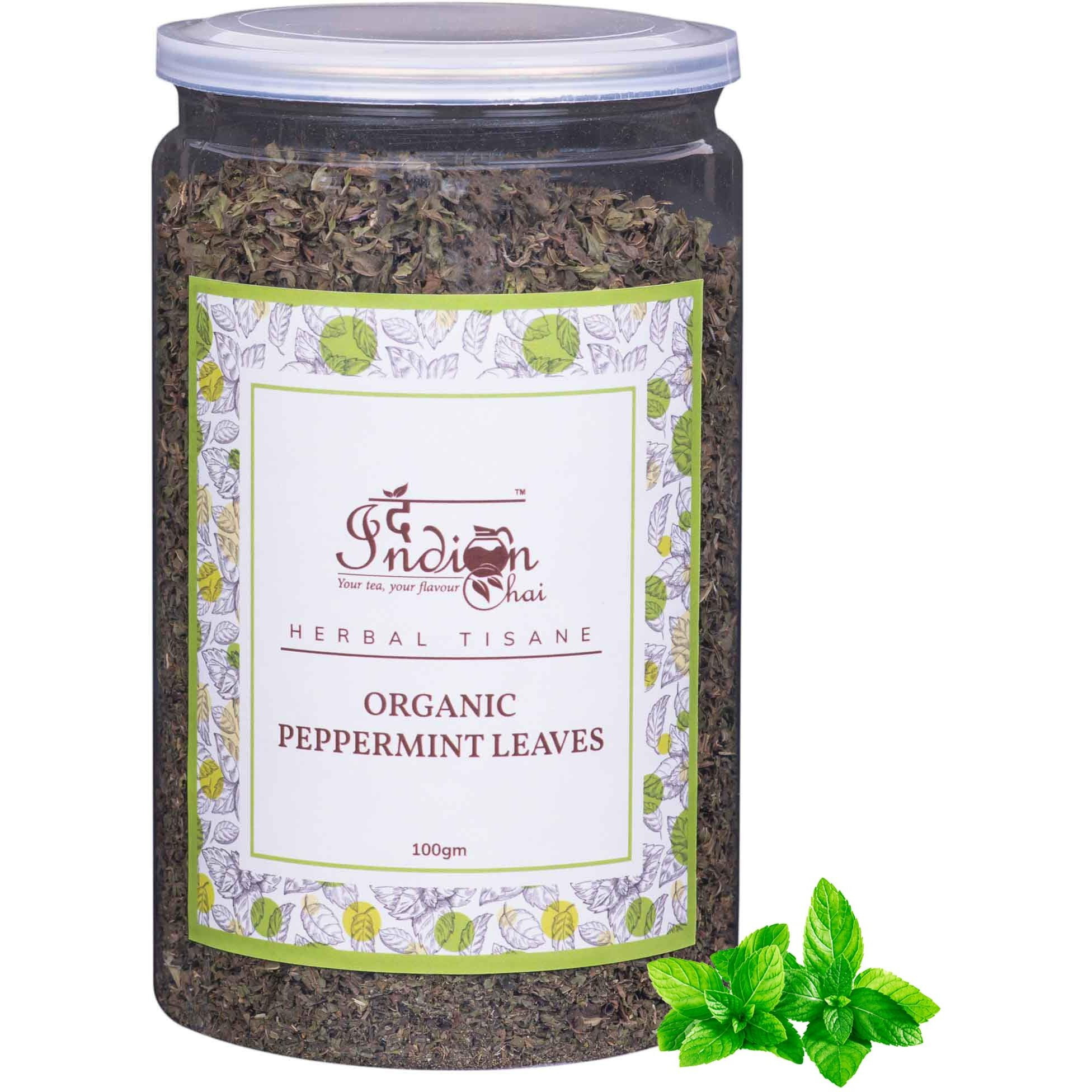 The Indian Chai Organic Peppermint Tea Loose Leaves Herbal Tea In Airtight Jar 100 Gram (Pack Of 1)