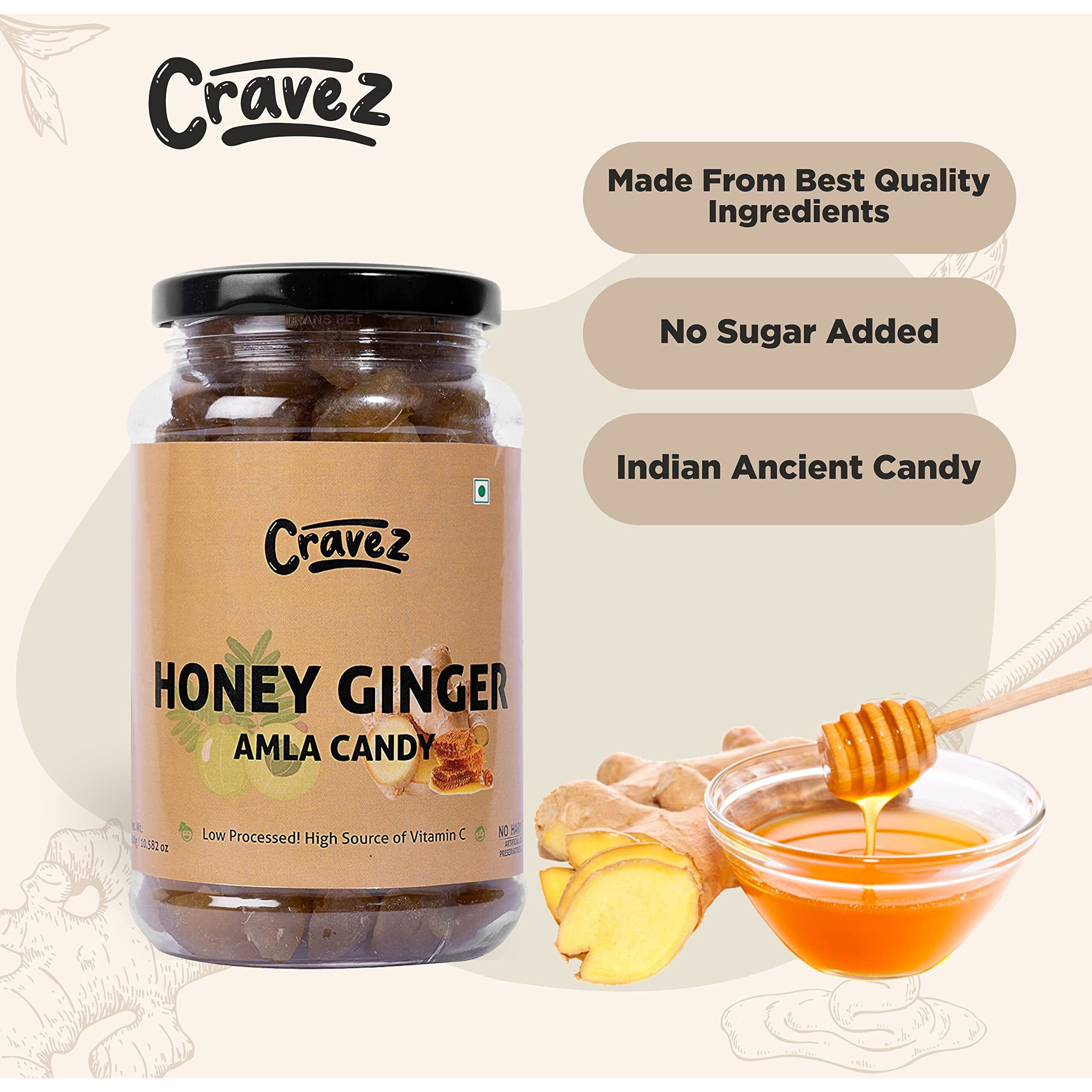 Cravez Dried Honey Ginger Amla Candy - 600G | Export Quality Amla | Low Processed Amla, Great for Weight Loss and Immunity Booster | Natural | No Artificial Colour Used (Amla)