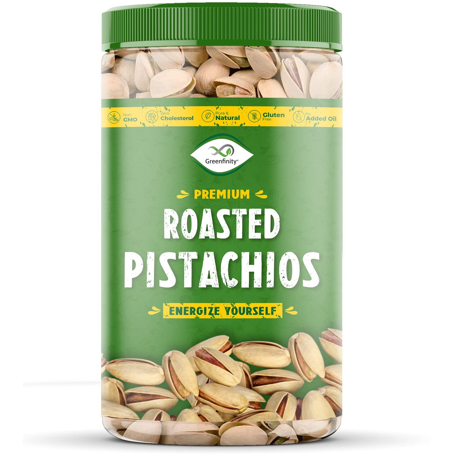 GreenFinity 100% Pistachios Roasted & Salted, 500g [Jar Pack].