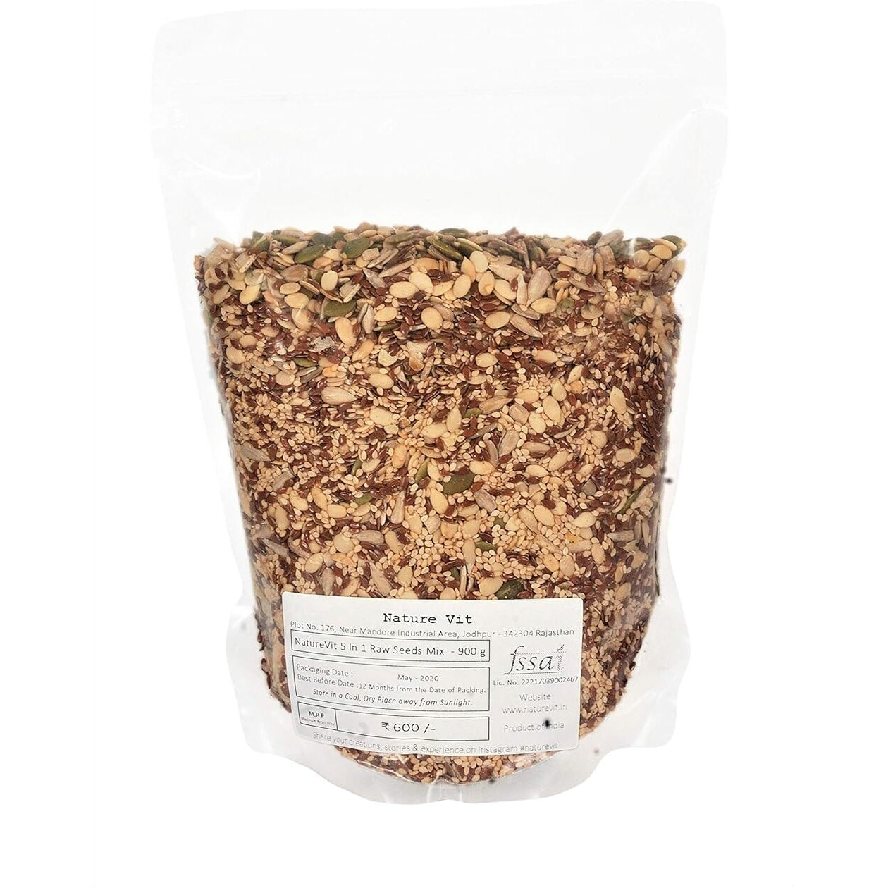 Nature Vit Raw Mix Seeds For Eating, 200G | 5-In-1 | Sunflower, Pumpkin, Flax, Watermelon & Sesame Seeds | Healthy Snacking With 100% Natural And Clean Ingredients