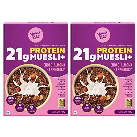 Yogabar Super High Protein Muesli 700g | 23g Protein | With Probiotics and Whey | No Refined Sugar | Easy on gut | Choco Almond | Protein Snack | High Fiber Food | Breakfast Cereal