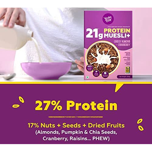 Yogabar Super High Protein Muesli 700g | 23g Protein | With Probiotics and Whey | No Refined Sugar | Easy on gut | Choco Almond | Protein Snack | High Fiber Food | Breakfast Cereal
