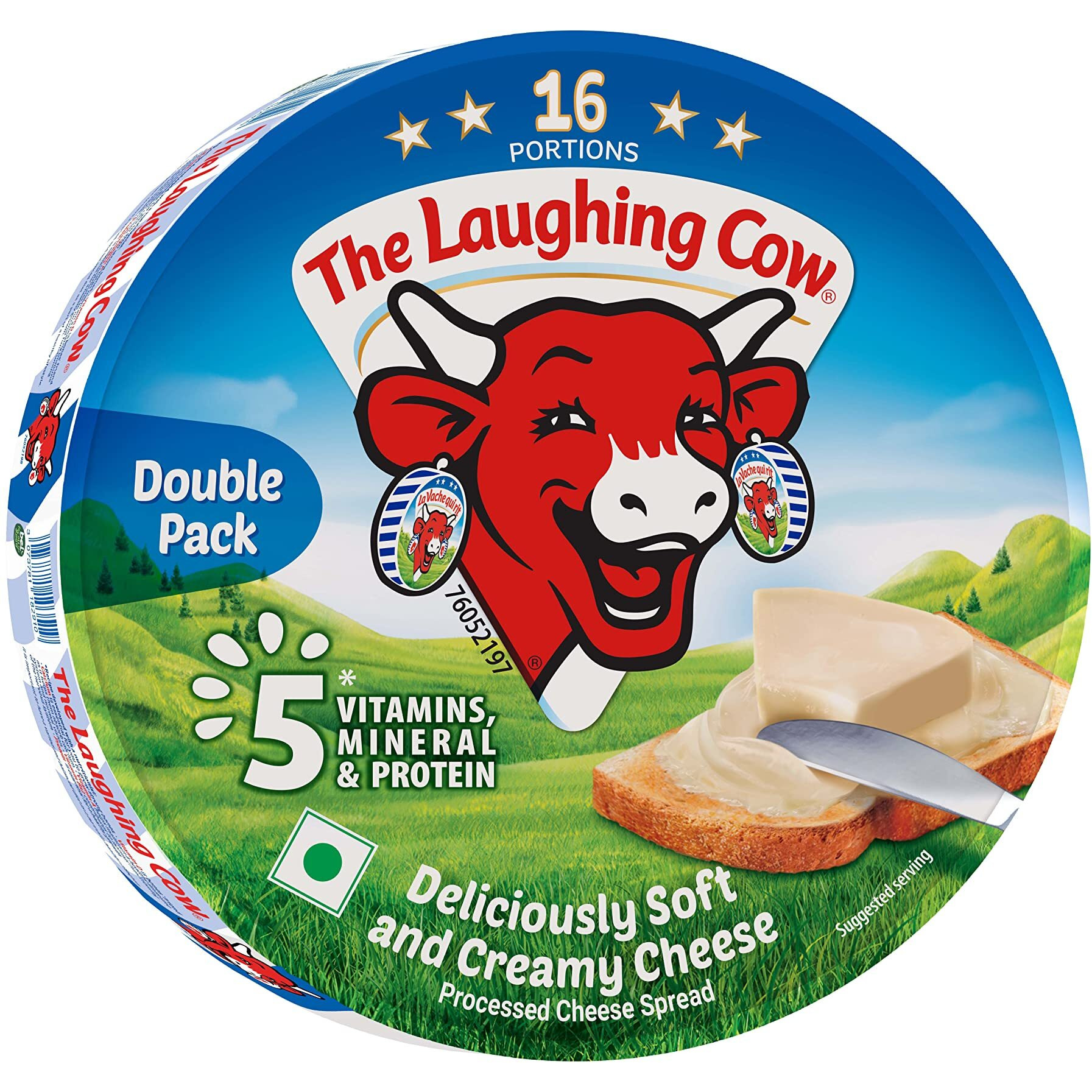 The Laughing Cow Creamy Cheese Triangles | 5 Essential Vitamins, Mineral & Protein | Goodness of Cows milk | 32 Creamy Cheese Triangles | Pack of 2