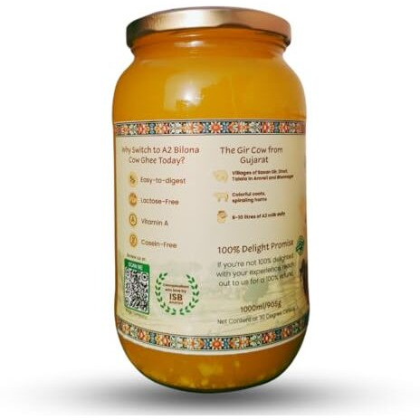Village Company A2 Cow Desi Ghee 1000ML Pack of 5 | Gir Ghee Vedic Bilona Method | Organic Pure Natural | Two Way Curd Churned - Best Farm Fresh Grass Fed Cattle Milk | India Lab Certified | Glass Jar