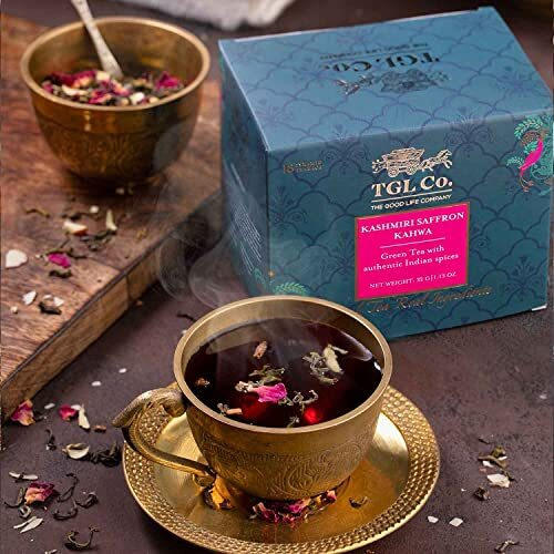 TGL Co. Kashmiri Saffron Kahwa Green Tea | Enhance Digestion | Boost Immunity | Relieves Stress | Improve Energy | Rich in Taste | 16 green tea bags