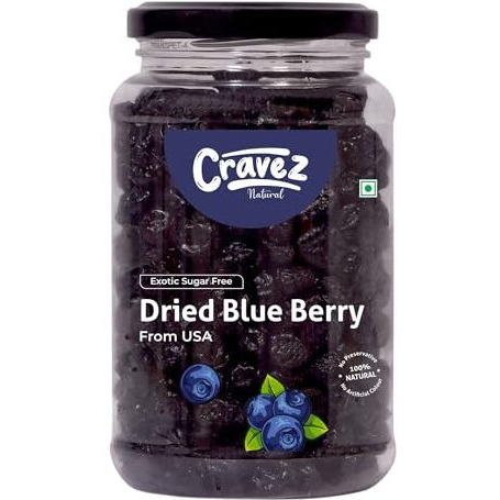 Cravez Dried Blueberries - 200g, Sweet Berries | Dried Fruits | Rich in Calcium, Vitamin K | Healthy Skin | Boost Immunity | Vegan, Non-GMO, Preservative-Free | Blueberry Snacks