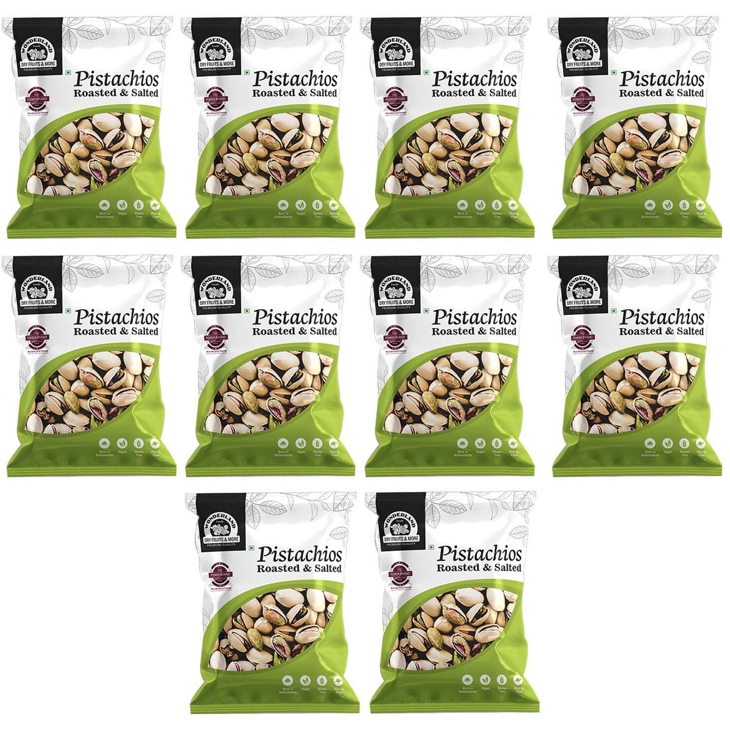 WONDERLAND FOODS (DEVICE) Dry Fruits I American California Roasted & Salted Pistachios (Pista) 1Kg I (100g X 10) Pouch Combo Pack