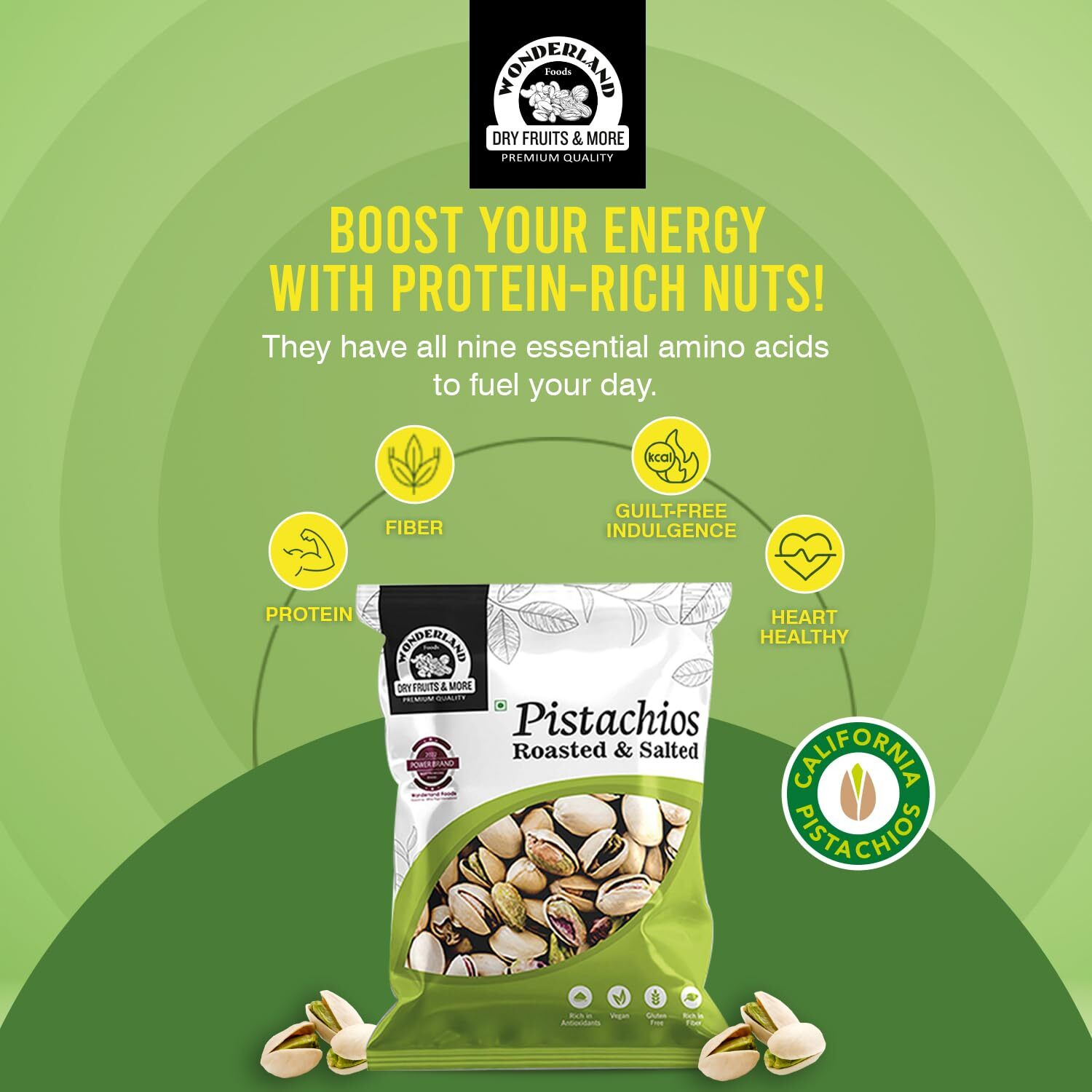 WONDERLAND FOODS (DEVICE) Dry Fruits I American California Roasted & Salted Pistachios (Pista) 1Kg I (100g X 10) Pouch Combo Pack