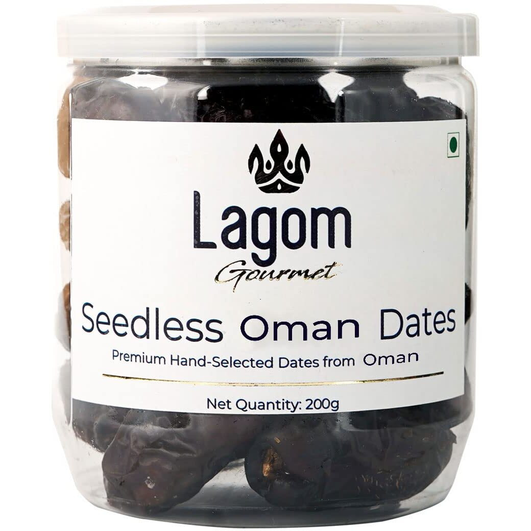 Lagom Gourmet Seedless Omani Dates 200g | All Natural | No Preservatives | No Added Sugar | Gluten Free | Vegan | Plant Based | Non GMO | Dates Dry Fruits | Khajur | Khajoor | Khejur