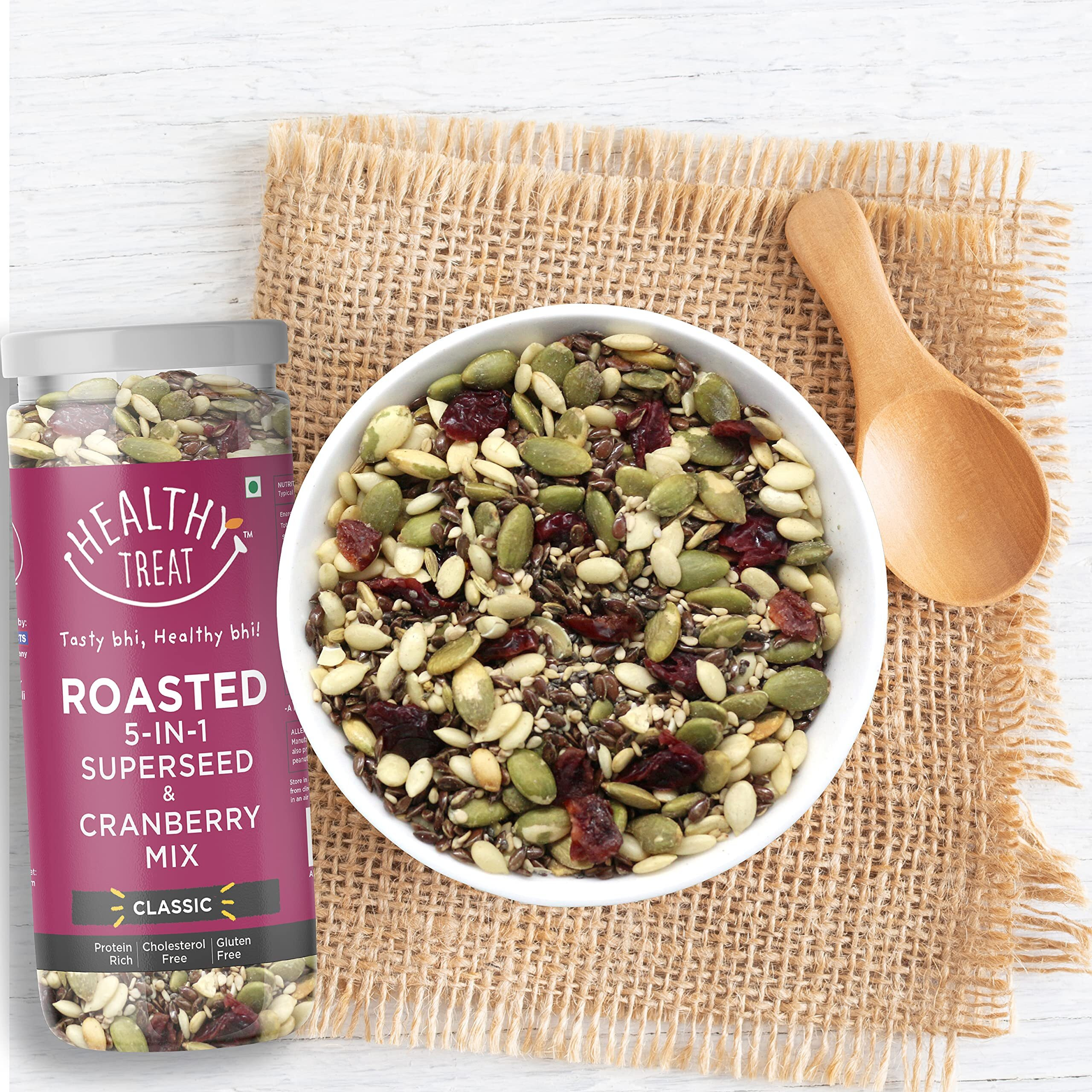 Healthy Treat Roasted 5 In 1 Seed Mix With Cranberry & 7-In-1 Seed Mix With Fruits 300Gm (Pack Of 2-150 G Each)|The Ultimate Protein-Rich Combo Pack|High Protein Snacks|Gluten Free Snacks