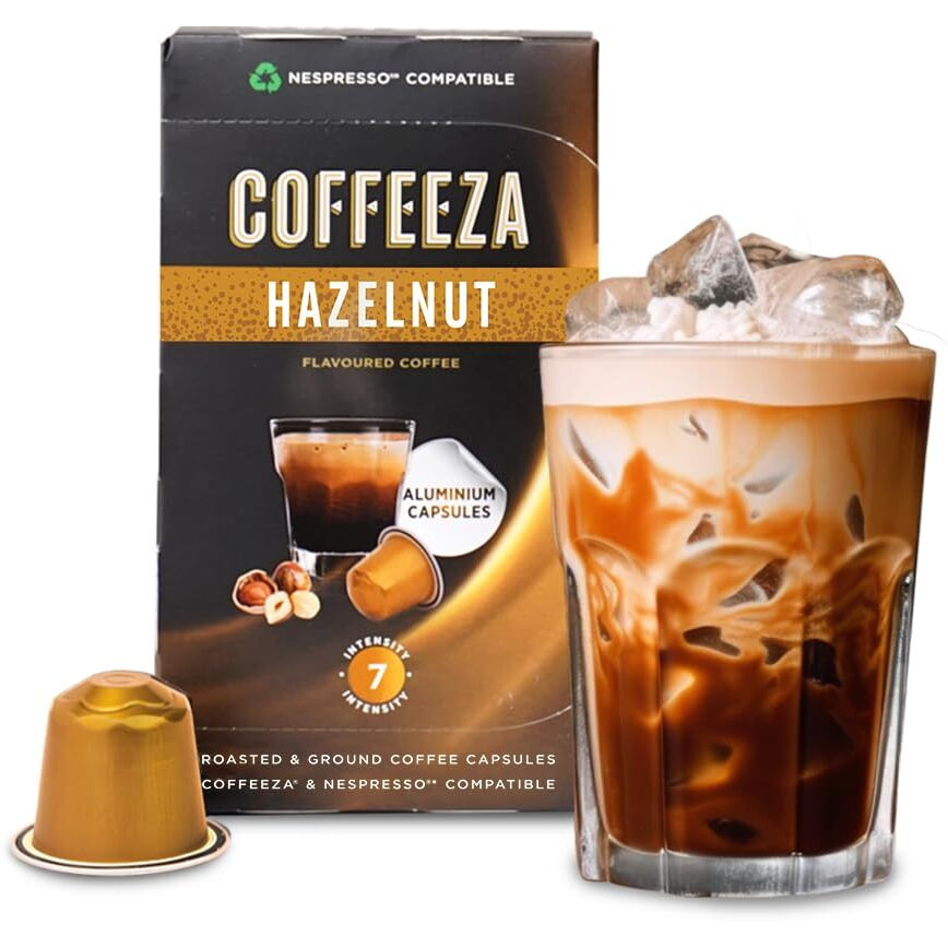 COFFEEZA Hazelnut Flavoured Aluminium Coffee Capsules, Intensity - 7 ,100% Arabica Coffee, Nespresso Compatible Coffee Pods, Box Of 1 (10 Capsules) - 0.1 Kg