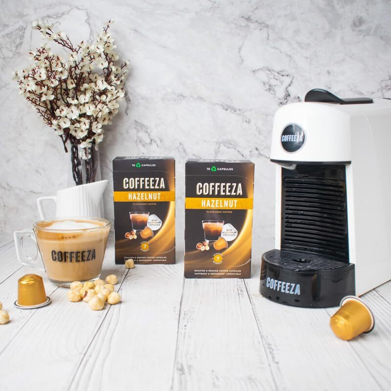 COFFEEZA Hazelnut Flavoured Aluminium Coffee Capsules, Intensity - 7 ,100% Arabica Coffee, Nespresso Compatible Coffee Pods, Box Of 1 (10 Capsules) - 0.1 Kg