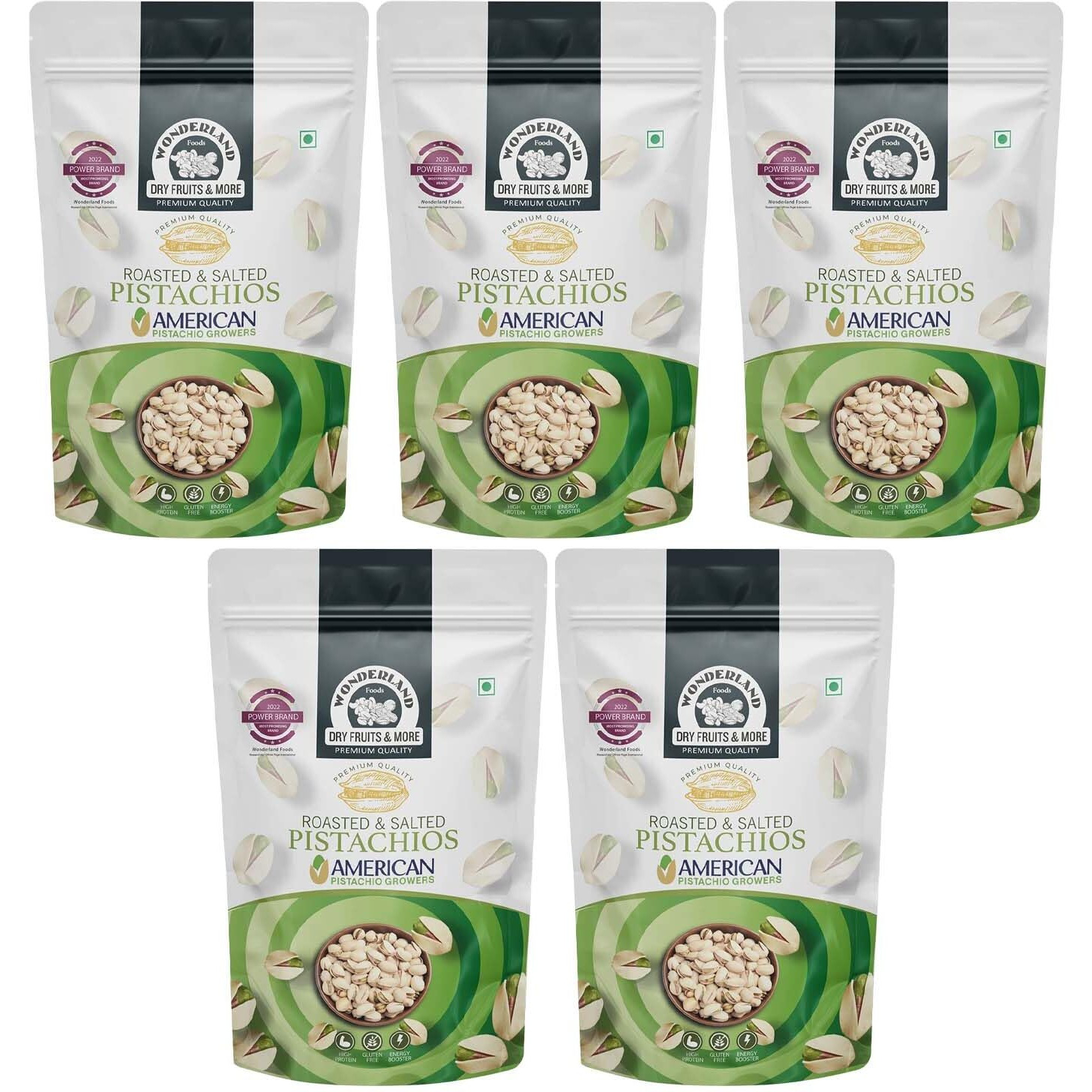 WONDERLAND FOODS (DEVICE) - Dry Fruits I American California Roasted & Salted Pistachios (Pista) 1Kg I (200g X 5) Pouch Combo Pack