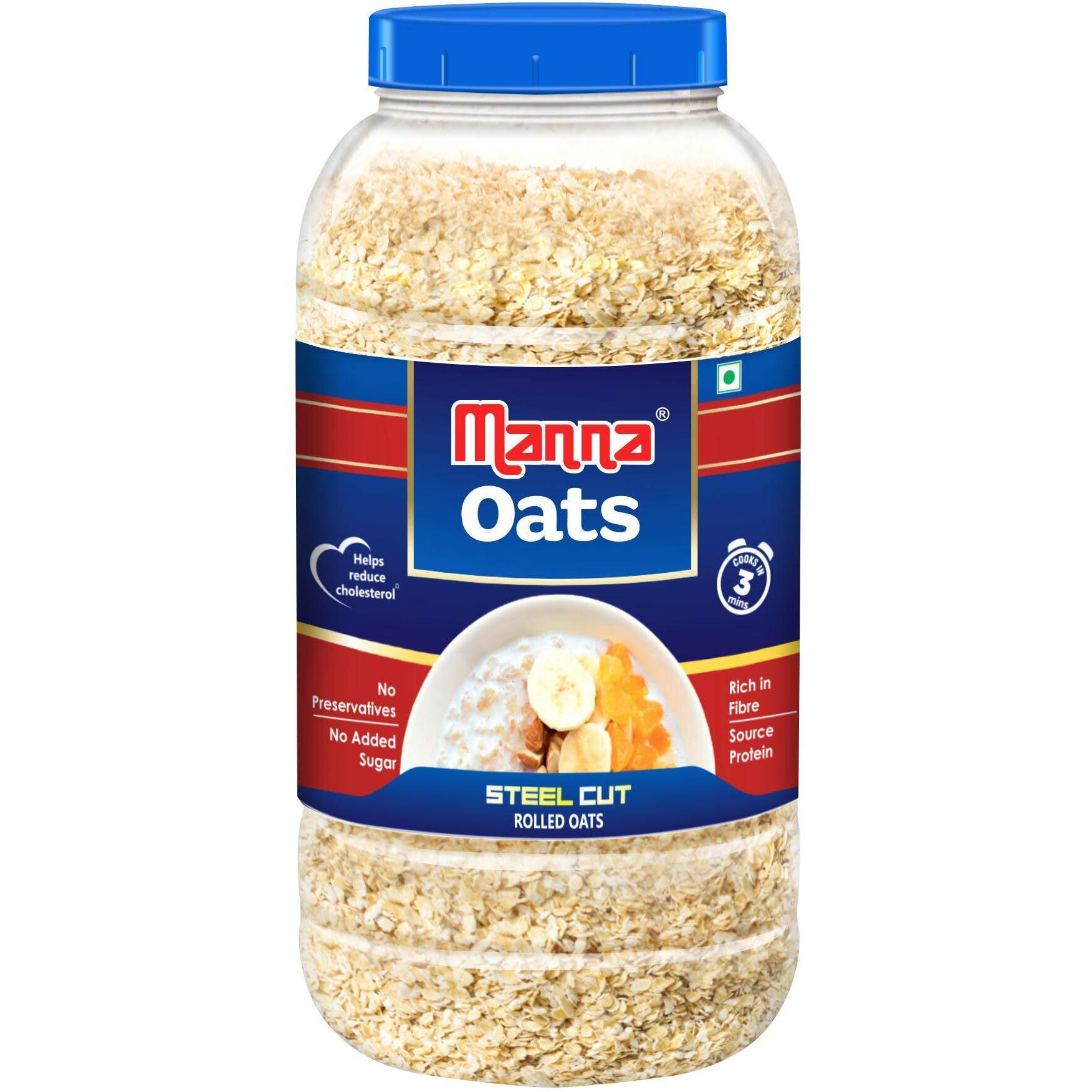 Manna Instant Oats 1Kg Jar | - White Oats High in Fibre and Protein | Helps Maintain Cholesterol. Diabetic Friendly | 100% Natural