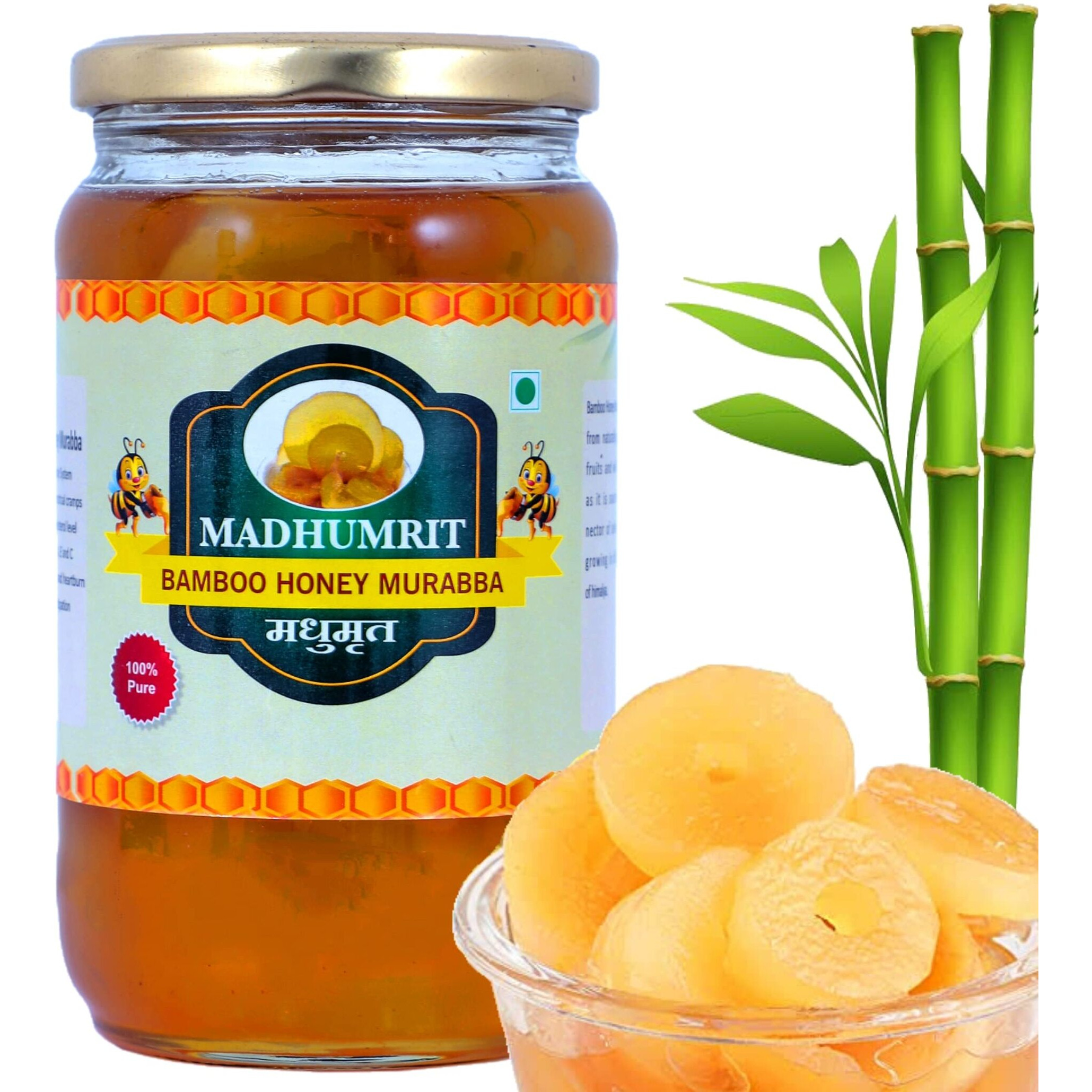 MADHUMRIT 100% Raw Natural & Organic Murabba | Raw Forest Honey | Helps Increasing Height, Growth, Healthy and Fresh | Bans ka Murabba (500 gram) (Bamboo)